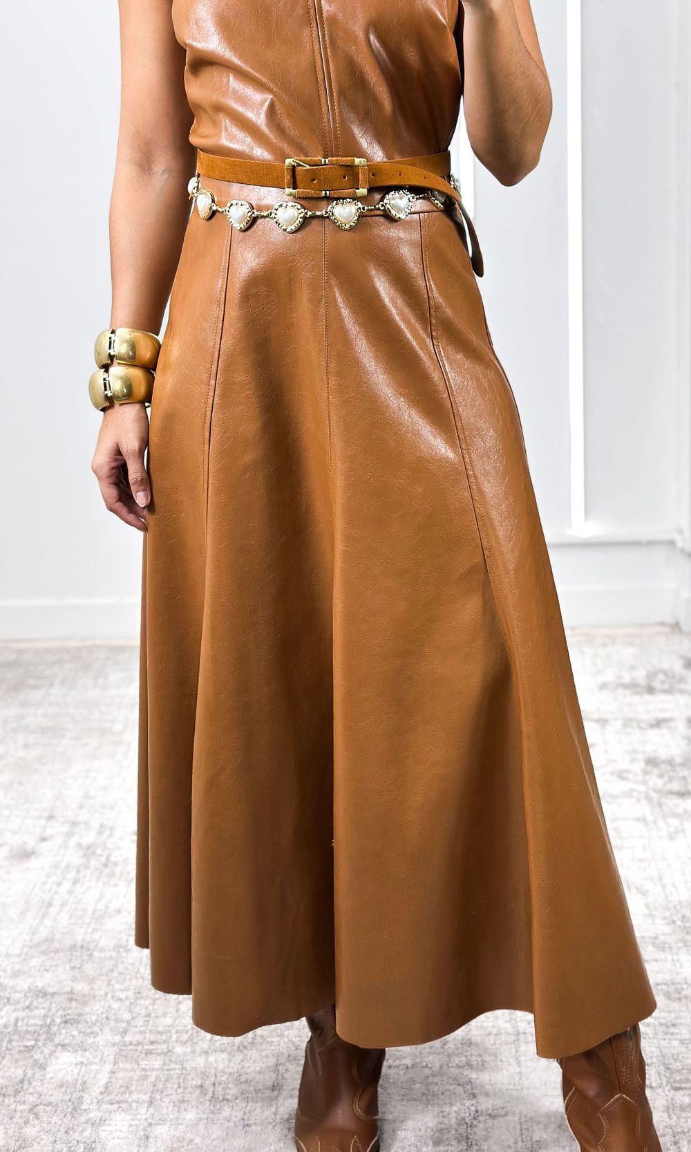 Saia Godê Courino Kathe - Marrom - Jack Modas, Moda Feminina e Acessórios 