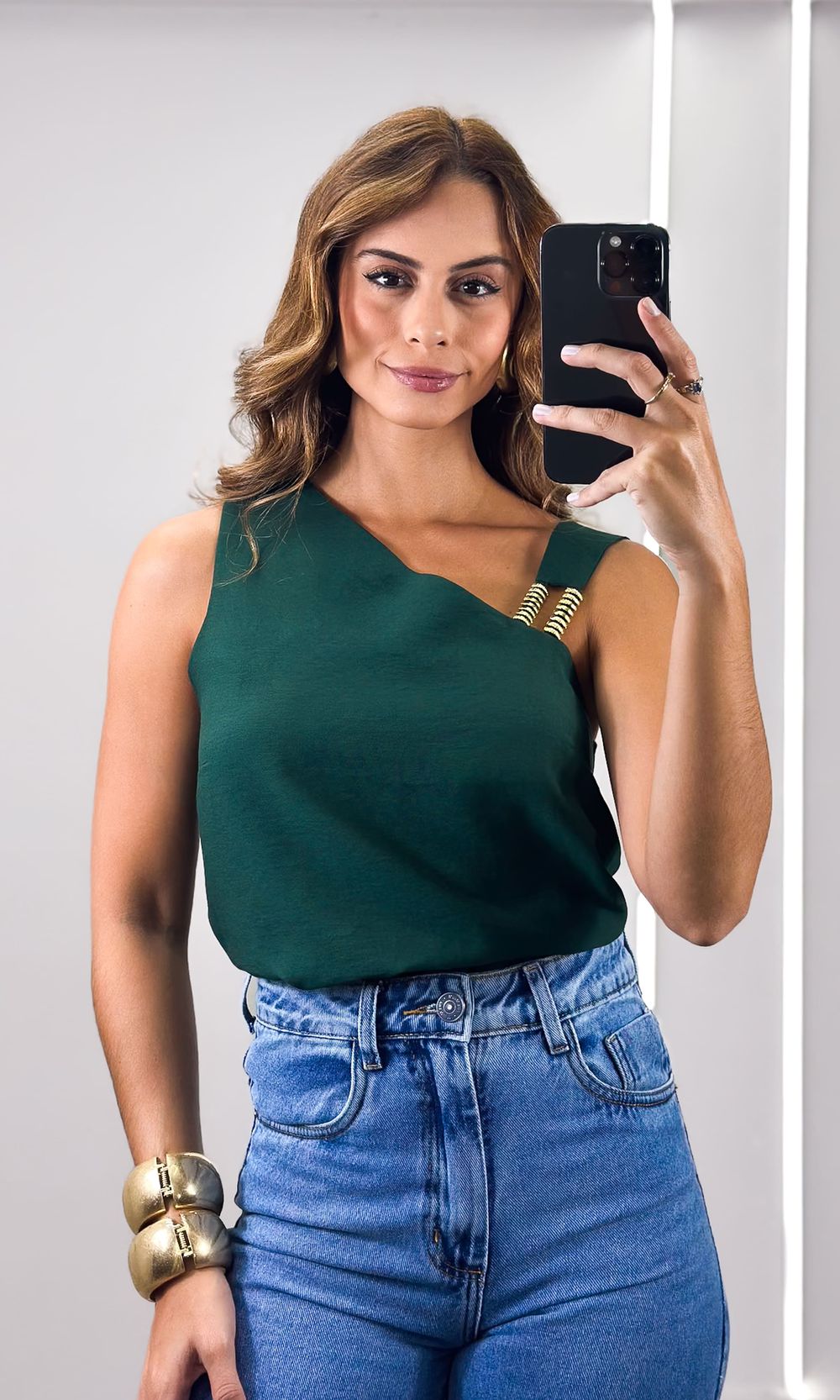 Blusa Cavada Fivela Assimétrica - Verde Escuro - Jack Modas, Moda Feminina e Acessórios 