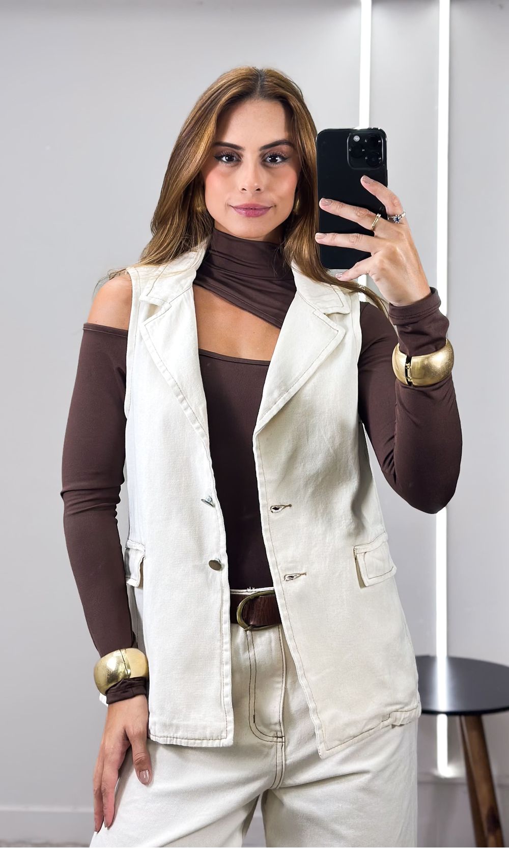 Colete Alongado Jeans - Bege Claro - Jack Modas, Moda Feminina e Acessórios 