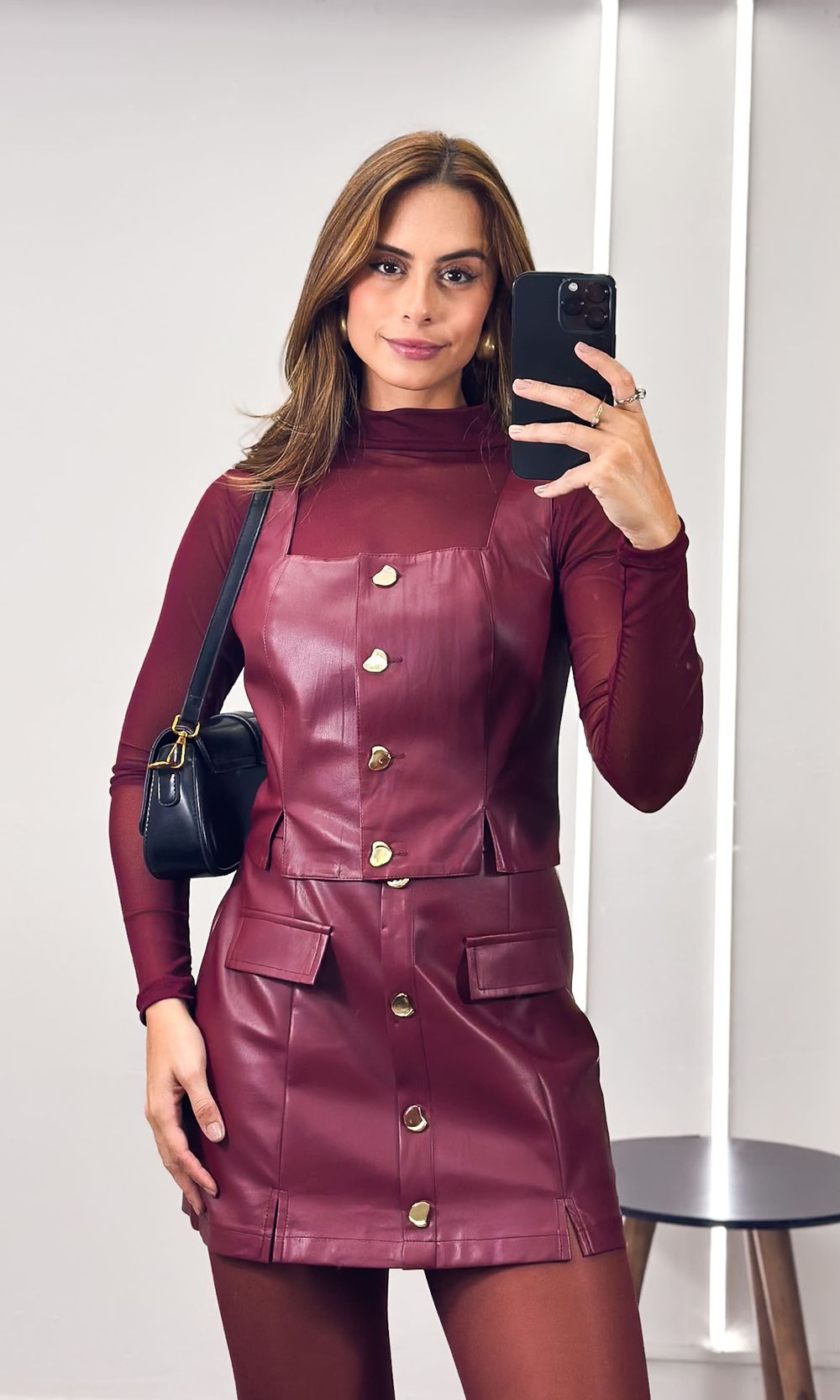 Conjunto Courino Saia e Blusa Botões - Bordô - Jack Modas, Moda Feminina e Acessórios 