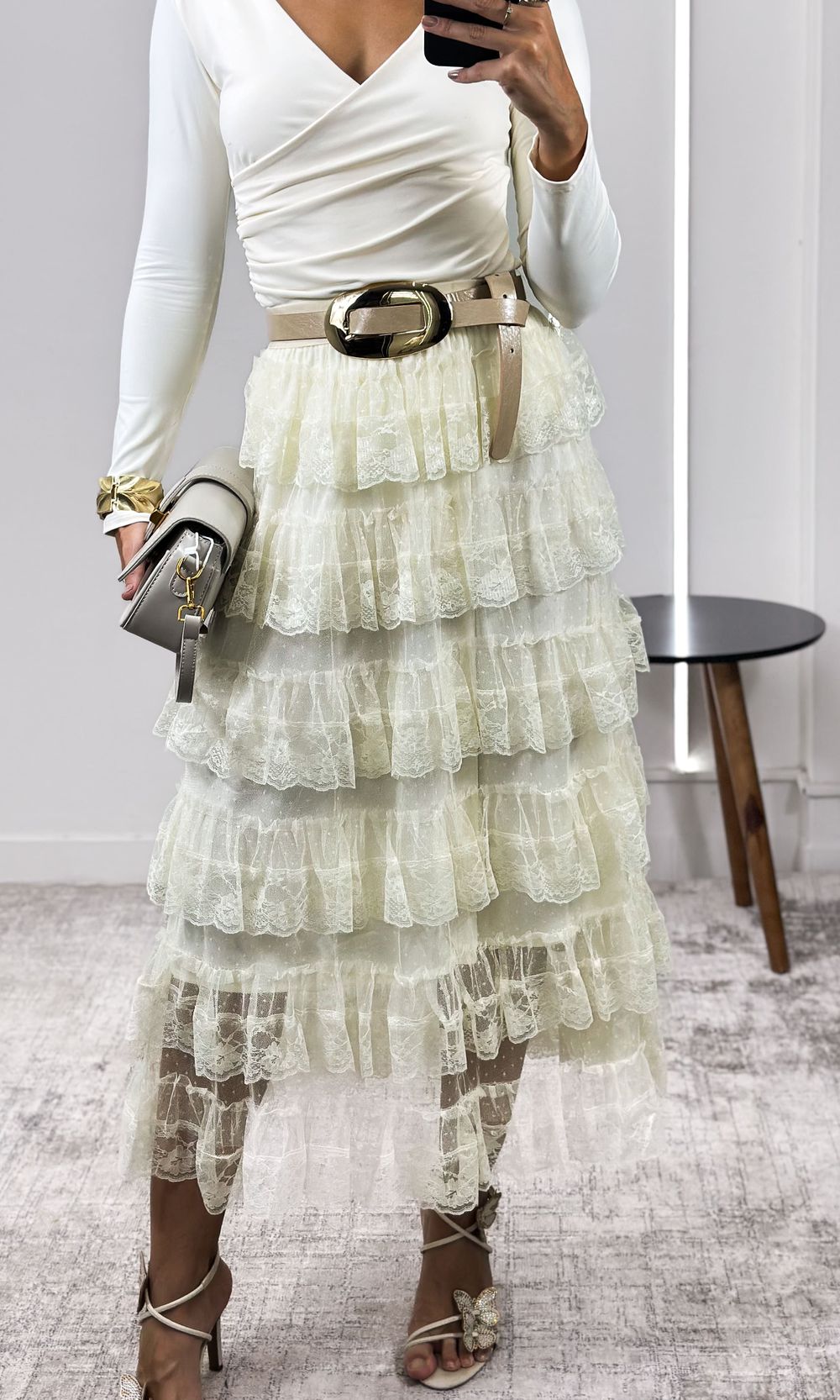 Saia Tule Bordado Em Camadas - Off - Jack Modas, Moda Feminina e Acessórios 