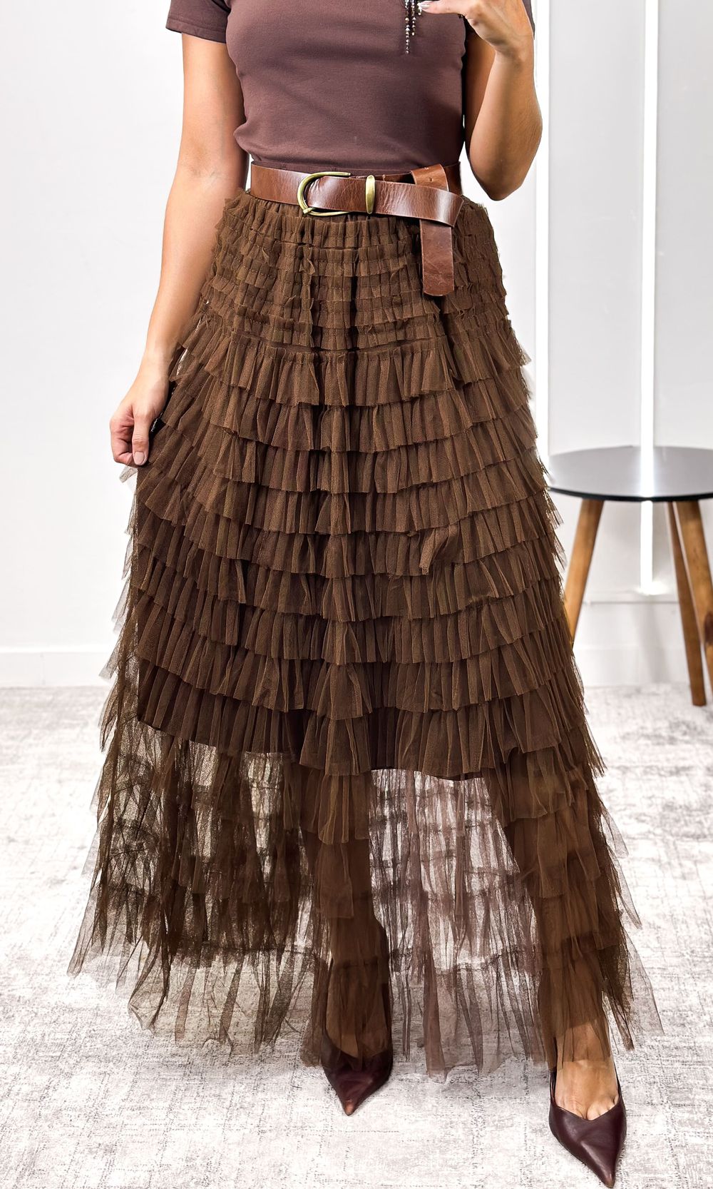 Saia Tule Em Camadas - Marrom Escuro - Jack Modas, Moda Feminina e Acessórios 