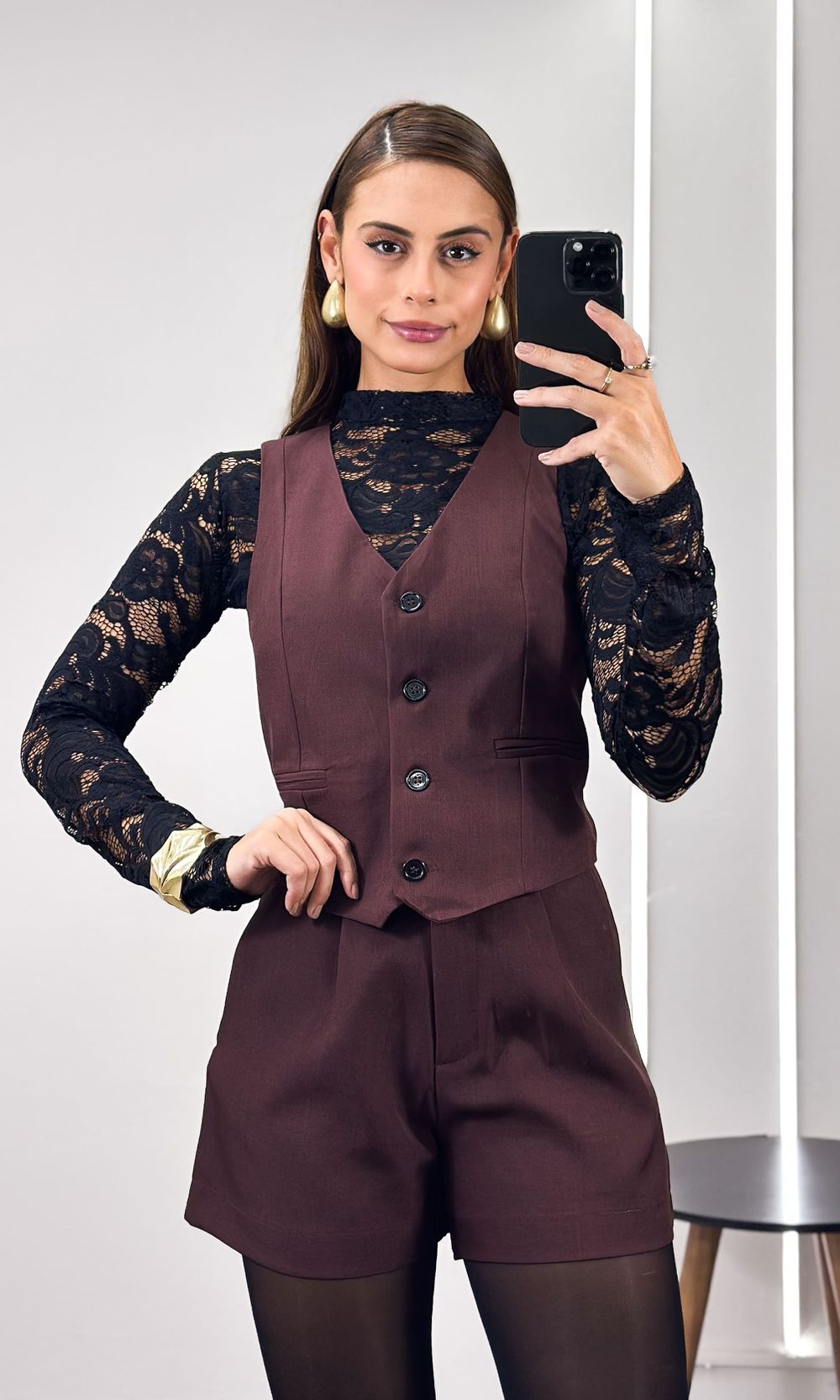 Conjunto Alfaiataria Colete e Short Mormo - Marrom - Jack Modas, Moda Feminina e Acessórios 