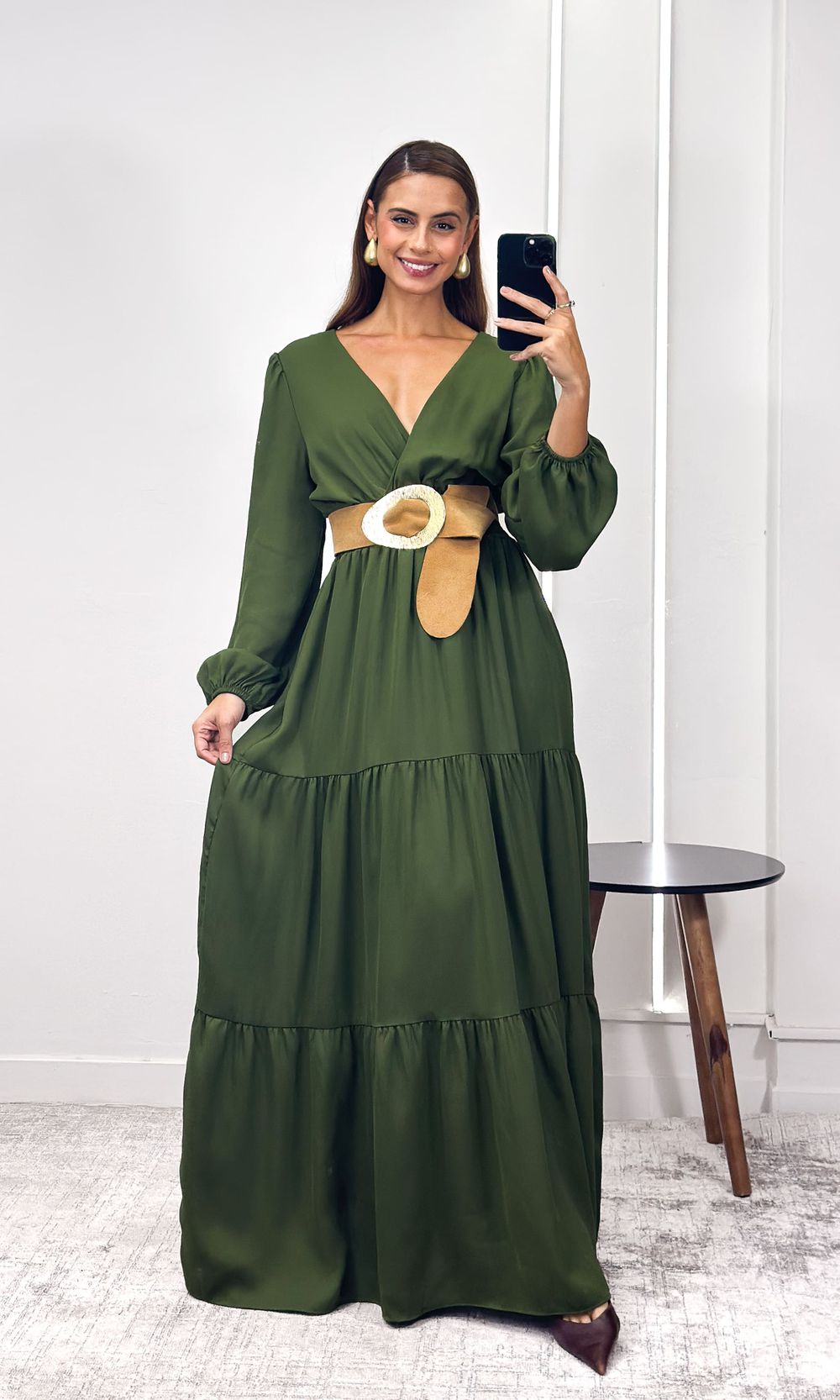 Vestido Longo Crepe com Manga - Verde - Jack Modas, Moda Feminina e Acessórios 