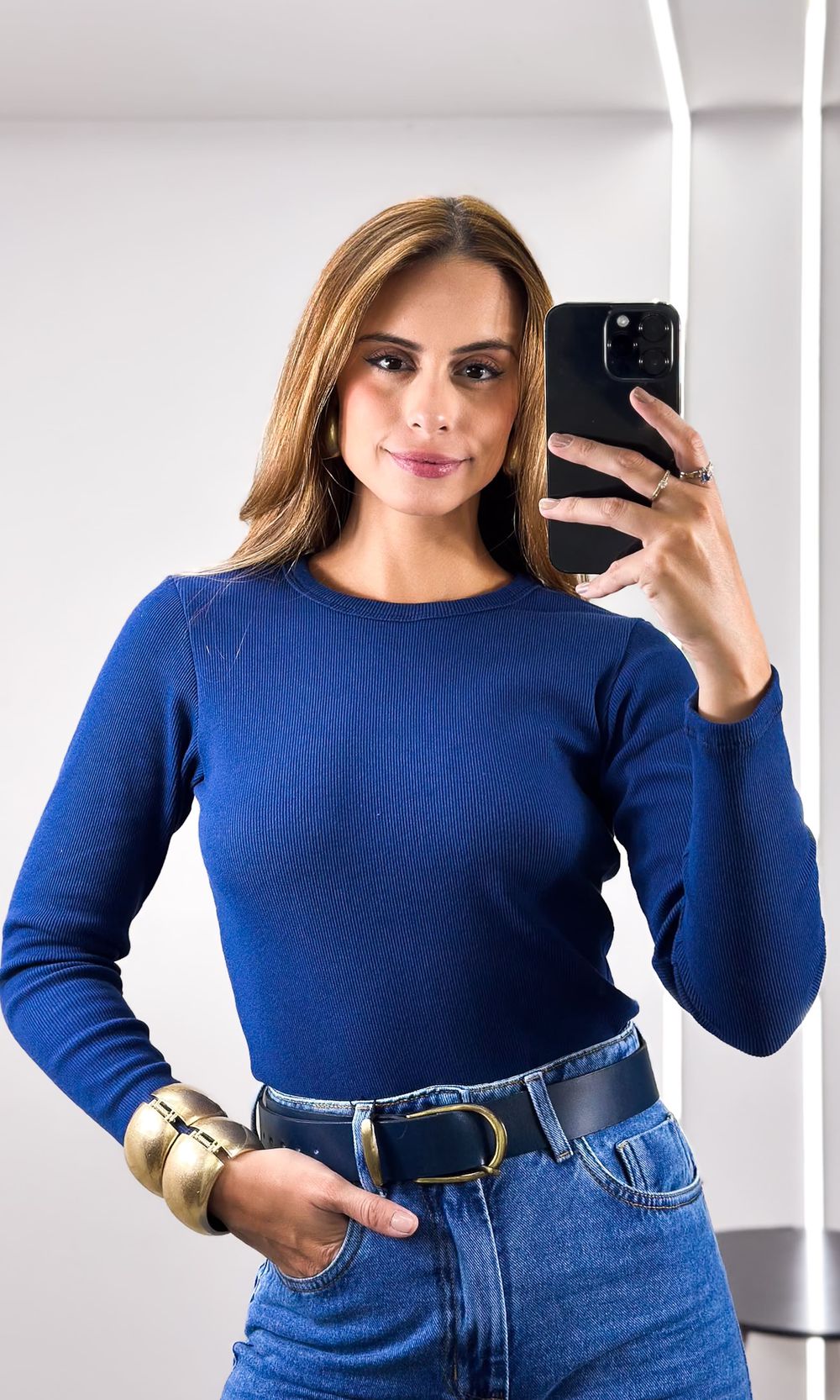 Blusa Canelada com Manga - Azul Marinho - Jack Modas, Moda Feminina e Acessórios 