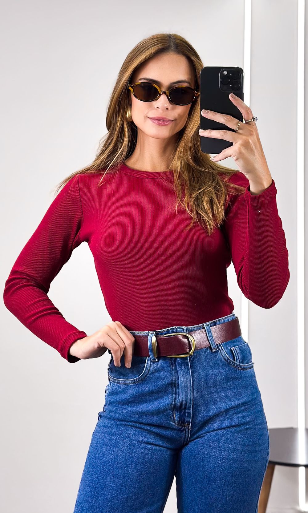 Blusa Canelada com Manga - Bordô - Jack Modas, Moda Feminina e Acessórios 