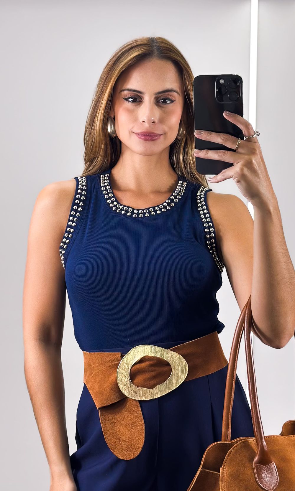 Regata Ribana Gola Bordada - Azul Marinho - Jack Modas, Moda Feminina e Acessórios 