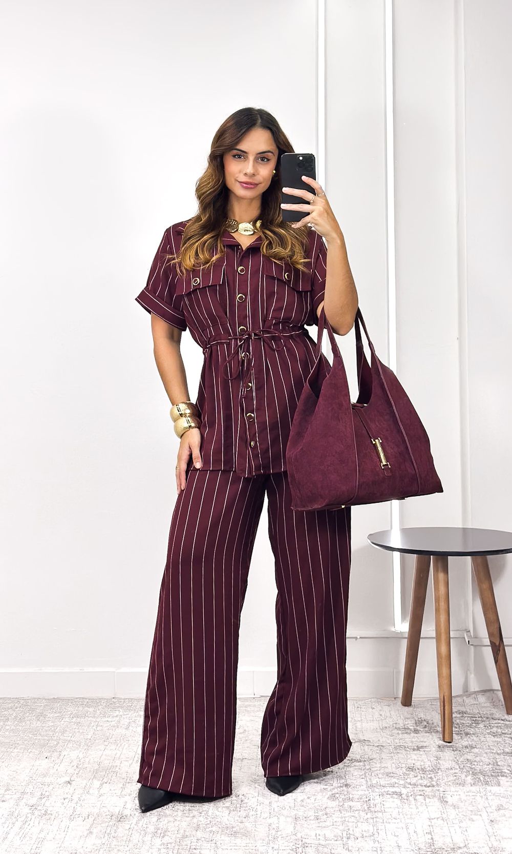 Conjunto Risca de Giz Parka e Calça - Bordô