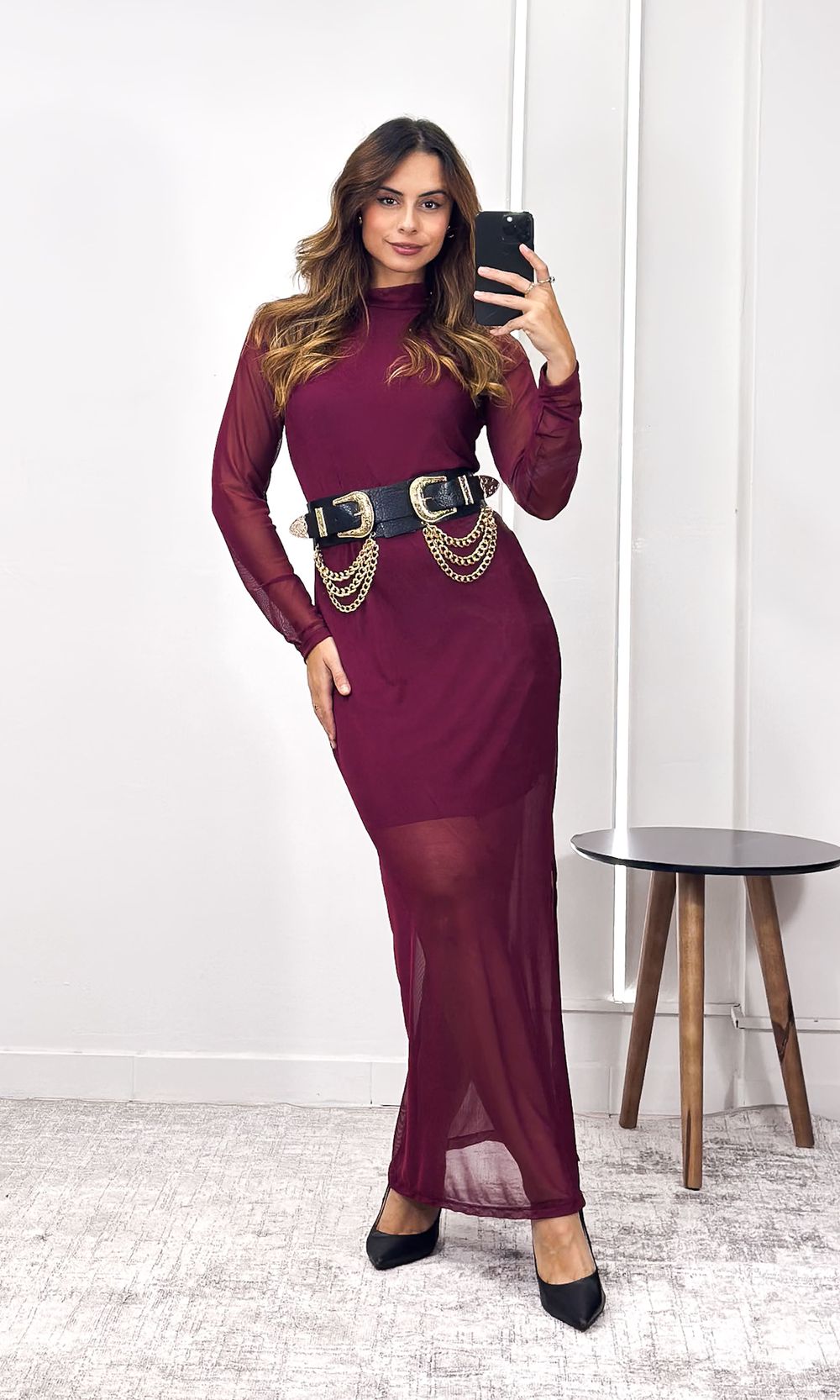 Vestido Longo Tule com Manga - Bordô - Jack Modas, Moda Feminina e Acessórios 