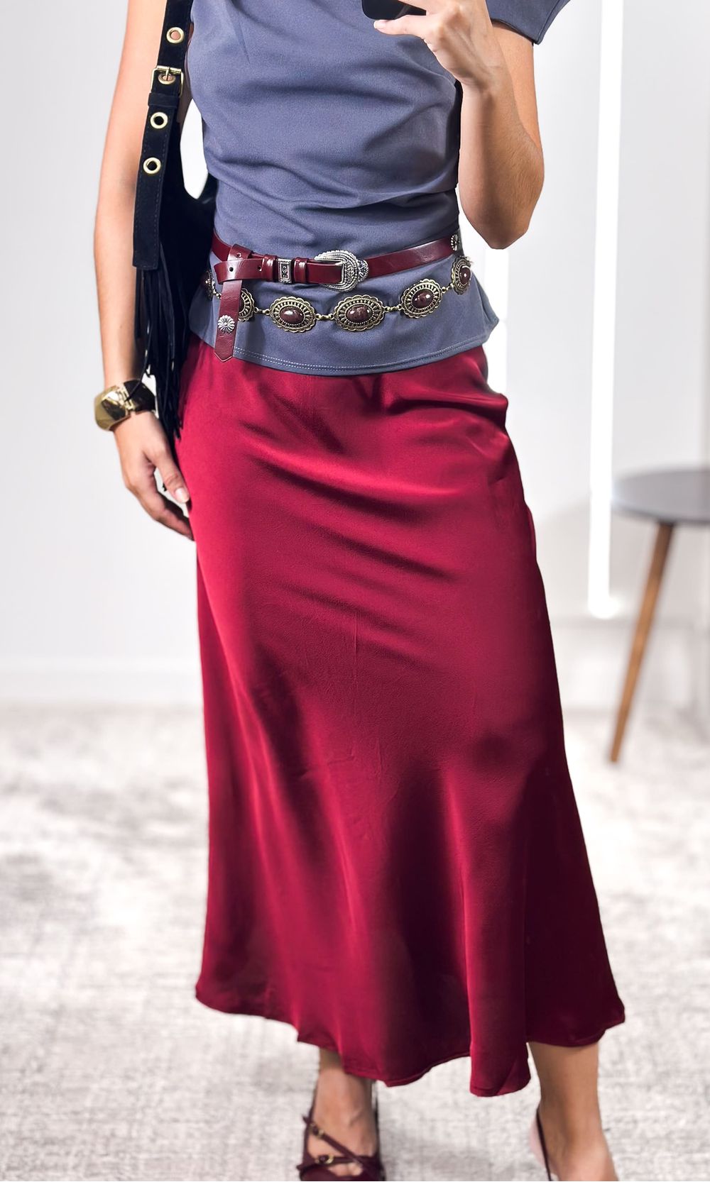 Saia Midi Cetim Savina - Bordô - Jack Modas, Moda Feminina e Acessórios 