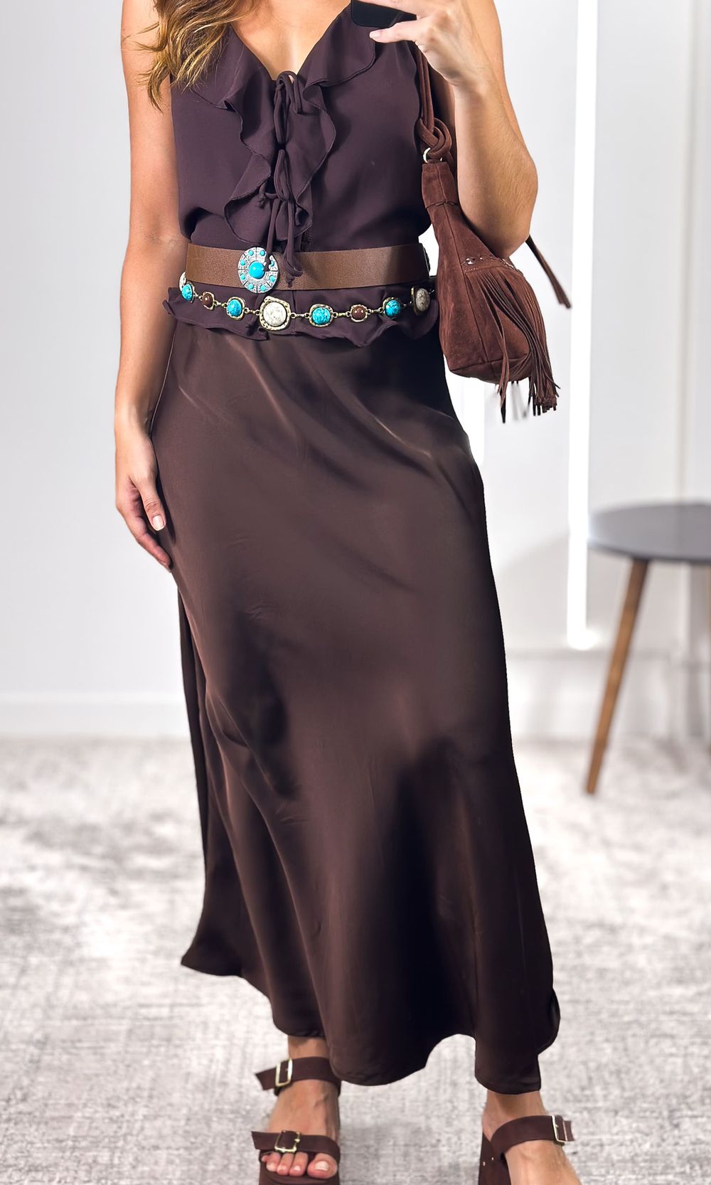Saia Midi Cetim Savina - Marrom - Jack Modas, Moda Feminina e Acessórios 