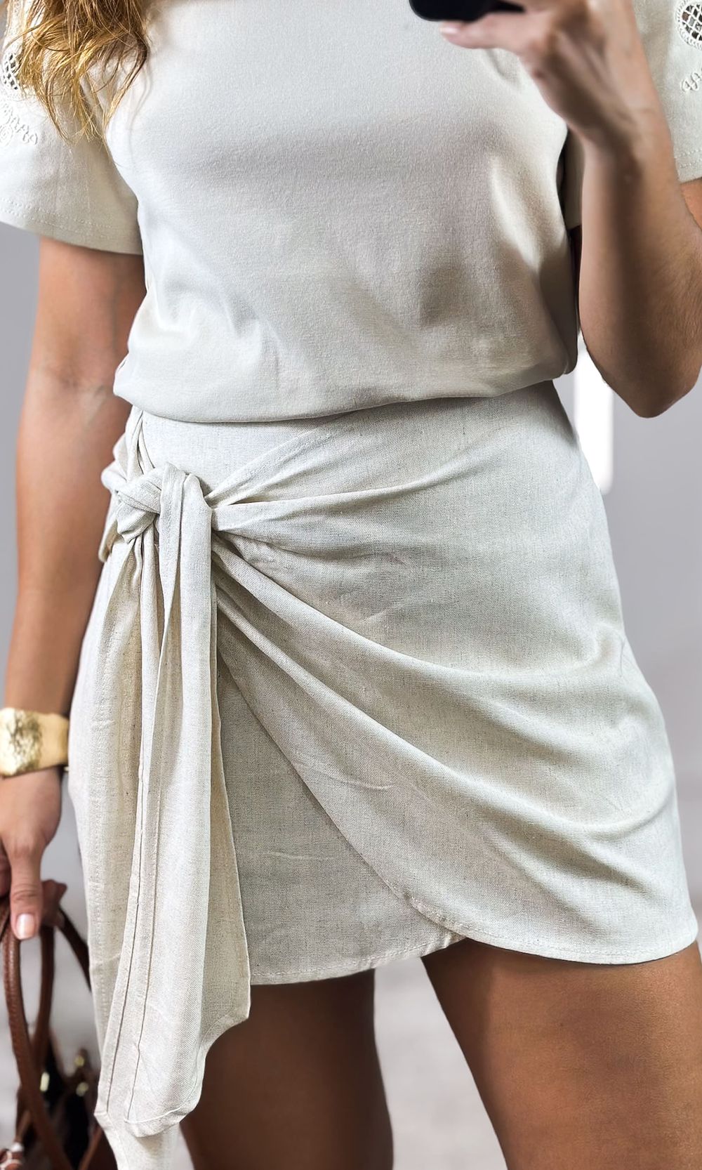 Short Saia Linho Transpassada - Cru - Jack Modas, Moda Feminina e Acessórios 