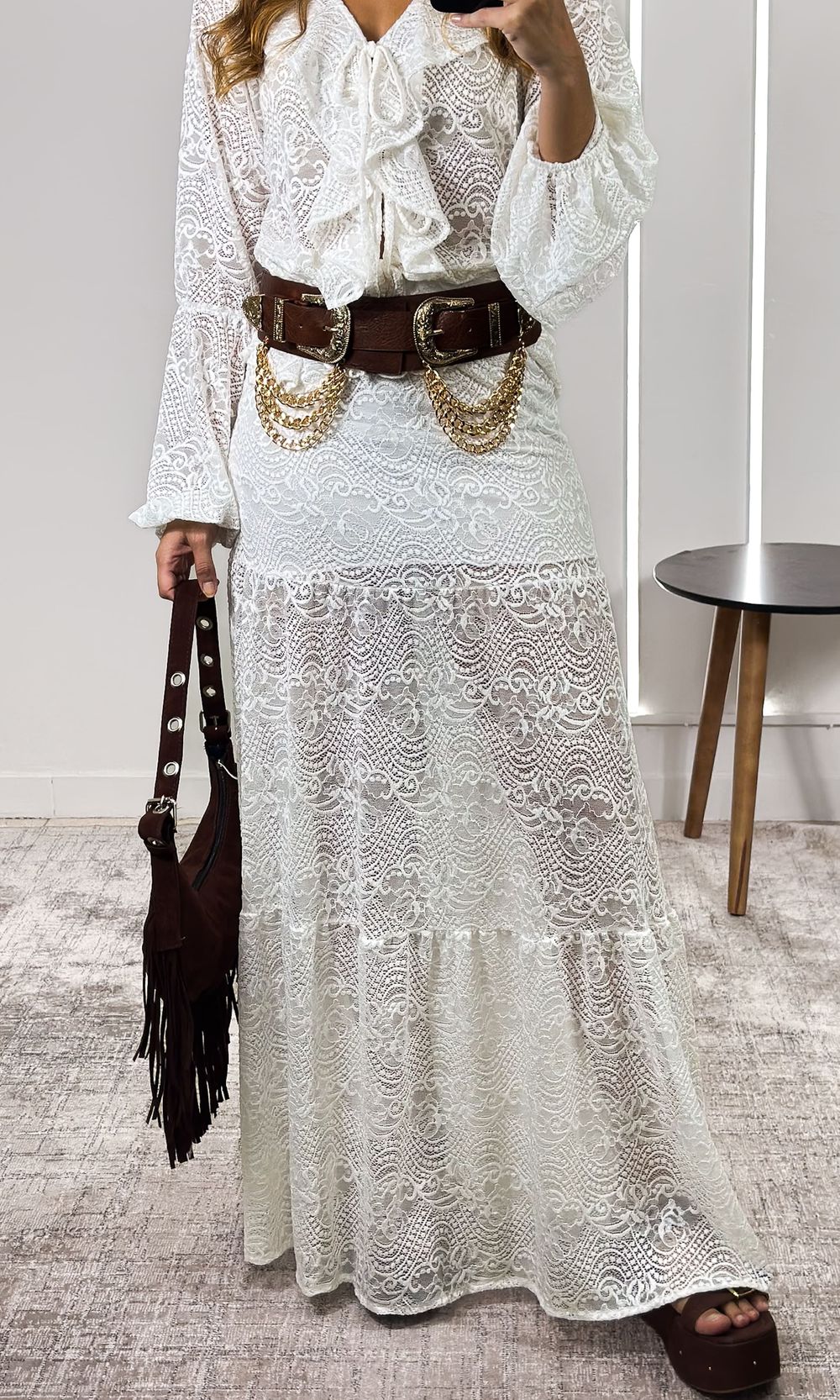 Saia Longa Rendada Hael - Off - Jack Modas, Moda Feminina e Acessórios 