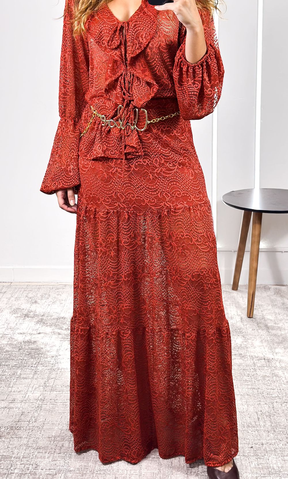 Saia Longa Rendada Hael - Terra Cota - Jack Modas, Moda Feminina e Acessórios 