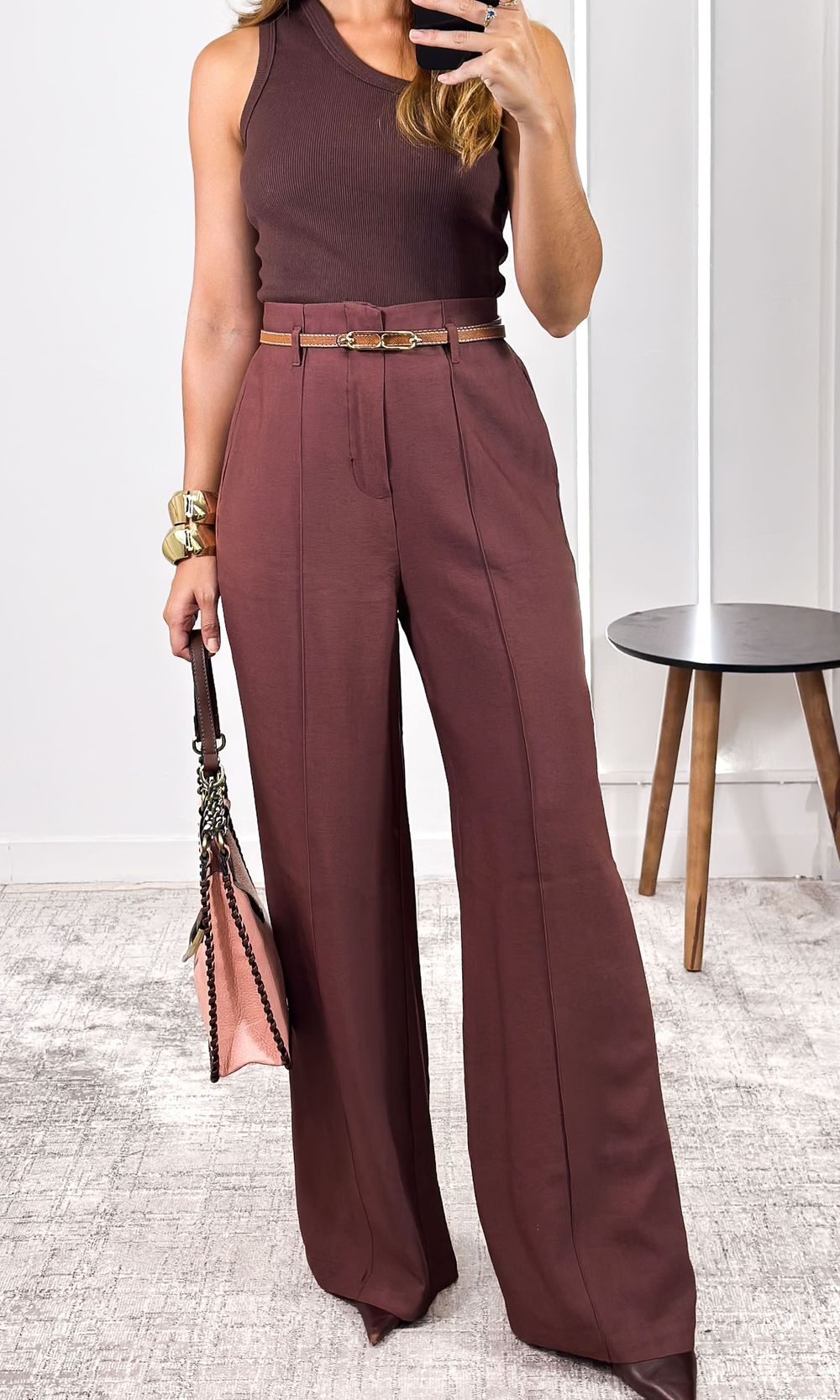 Calça Wide Leg com Cinto Dolia - Marrom