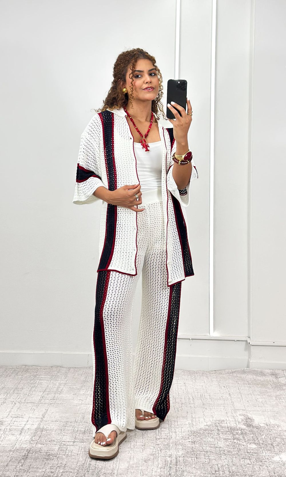 Conjunto Tricolor Crochê Camisa e Calça - Off/Azul... - Jack Modas, Moda Feminina e Acessórios 