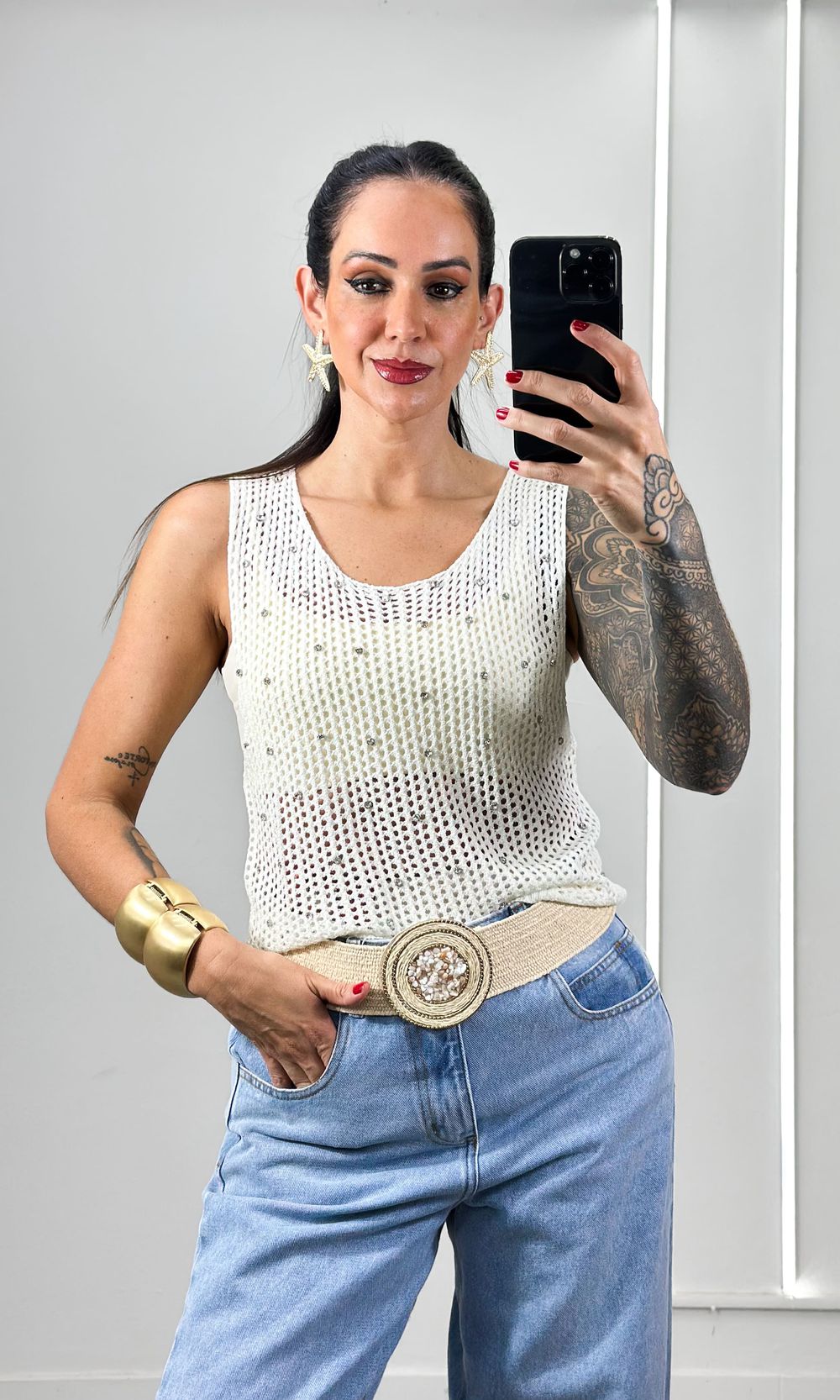 Blusa Cavada Crochê com Brilho - Branco - Jack Modas, Moda Feminina e Acessórios 