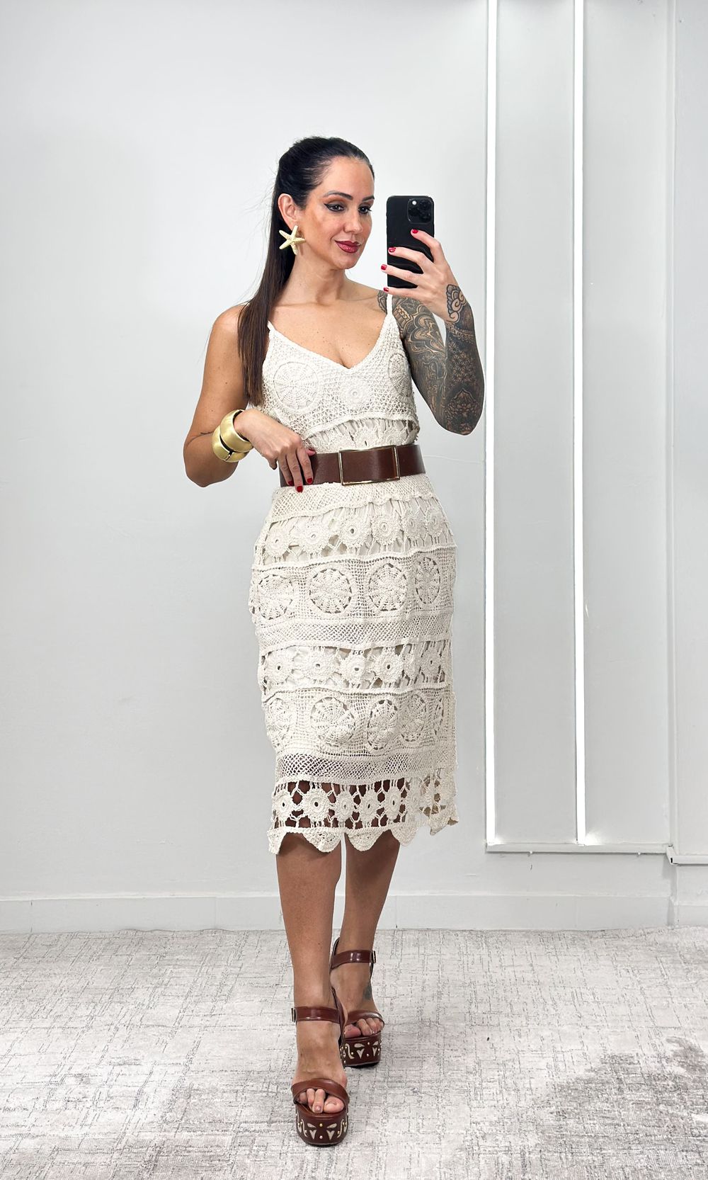 Vestido Evasê Crochê - Bege - Jack Modas, Moda Feminina e Acessórios 