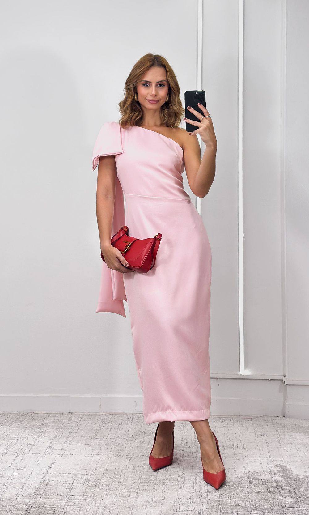 Vestido Um Ombro Maxi Laço - Rosa - Jack Modas, Moda Feminina e Acessórios 