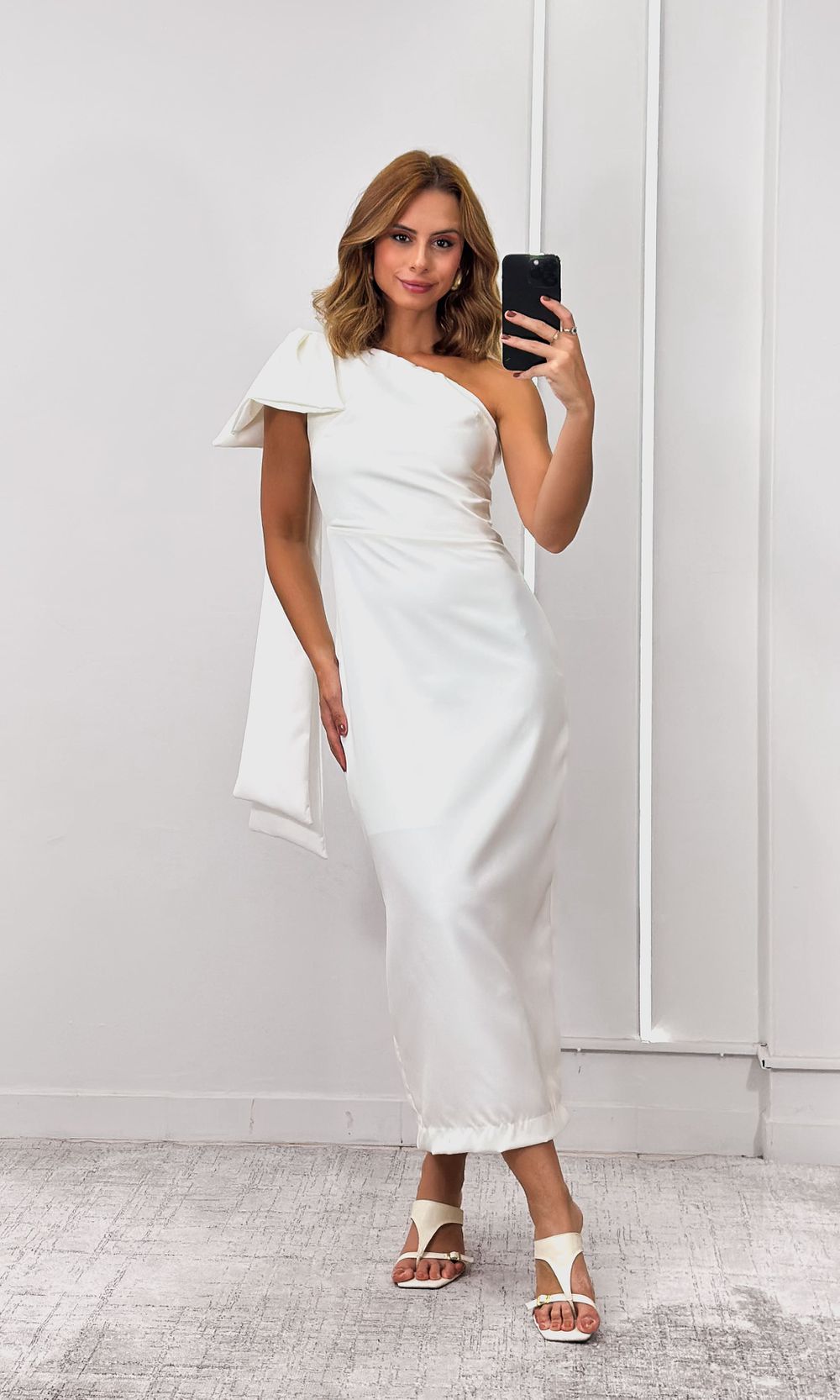 Vestido Um Ombro Maxi Laço - Branco - Jack Modas, Moda Feminina e Acessórios 