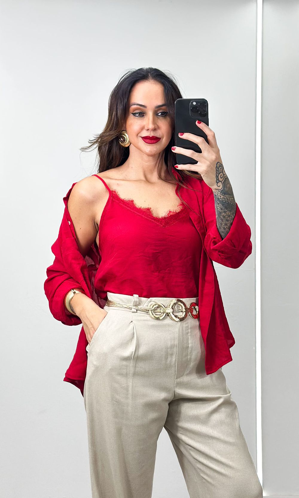 Camisa com Regata Renda - Vermelho - Jack Modas, Moda Feminina e Acessórios 