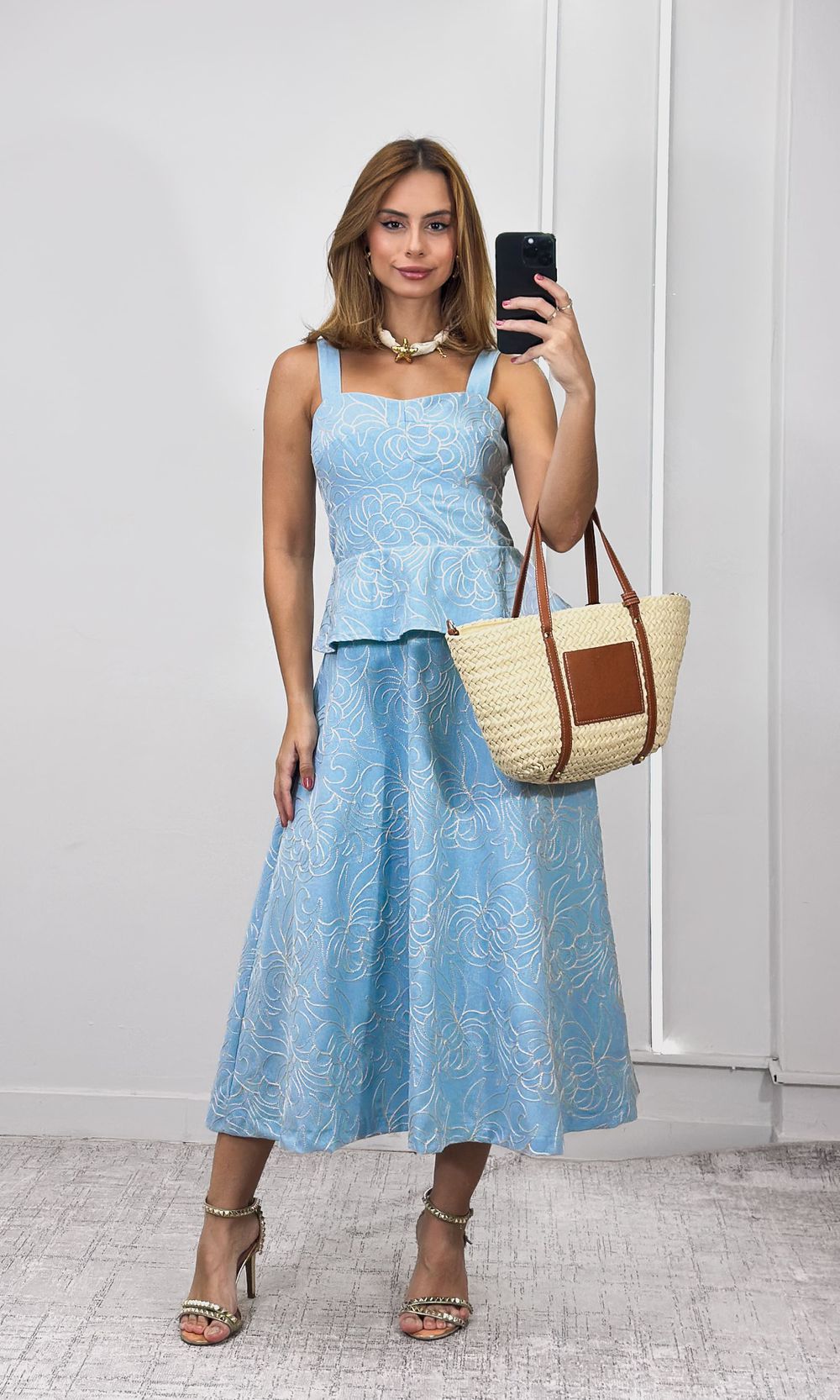 Vestido Corset Bordado - Azul/Bege - Jack Modas, Moda Feminina e Acessórios 