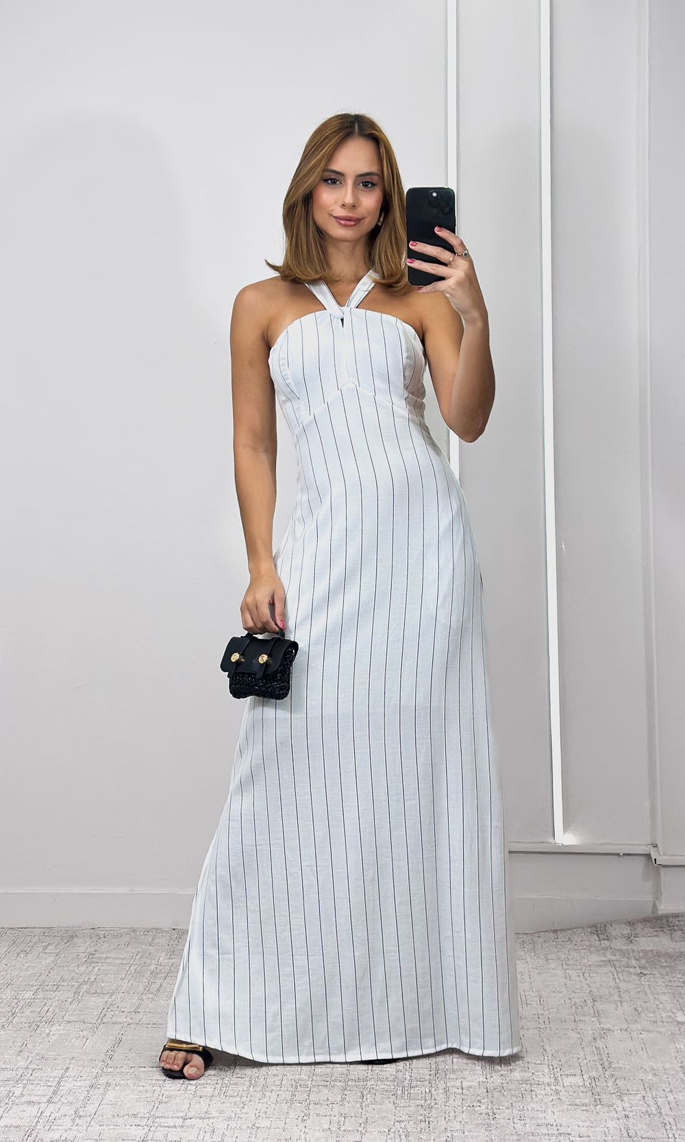 Vestido Listrado Frente Única - Branco/Preto - Jack Modas, Moda Feminina e Acessórios 