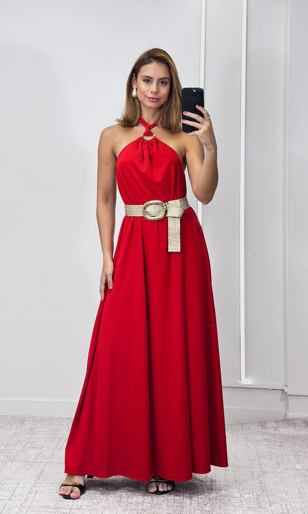 Vestido Maquinetado Amplo com Fivela - Vermelho - Jack Modas, Moda Feminina e Acessórios 