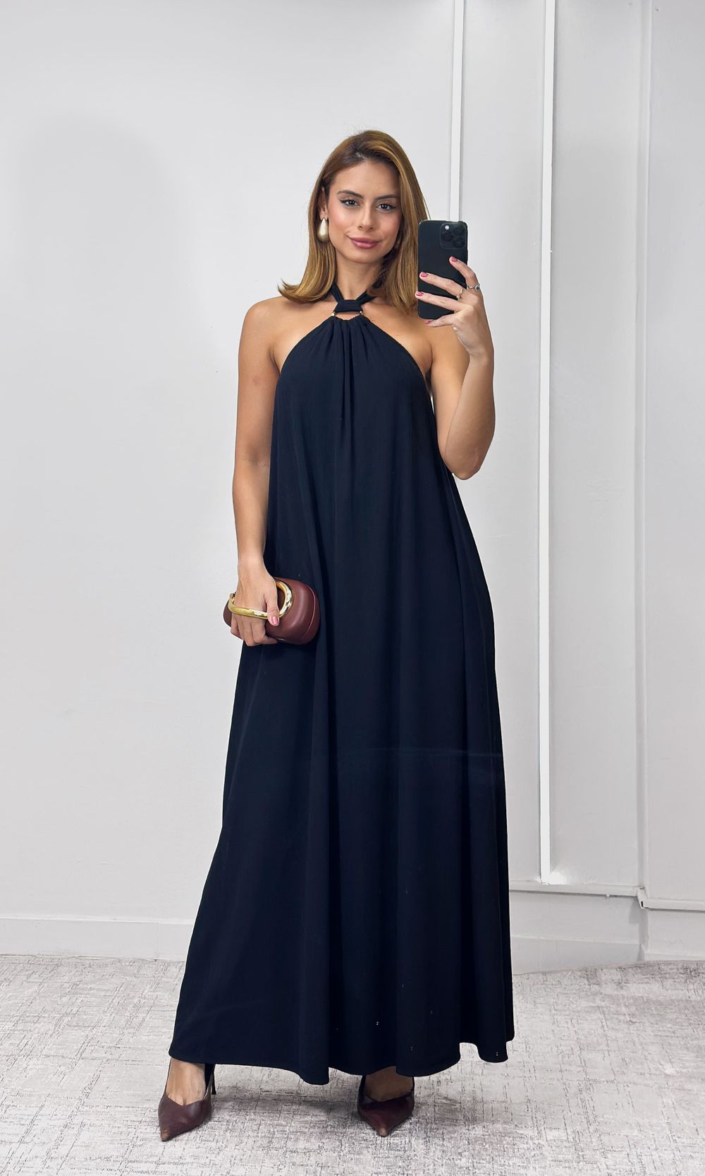 Vestido Maquinetado Amplo com Fivela - Preto - Jack Modas, Moda Feminina e Acessórios 