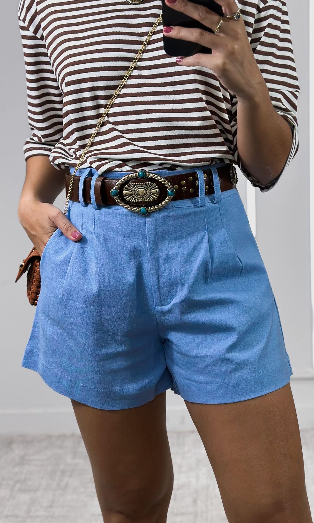 Short Linho Cinto Ráfia - Azul - Jack Modas, Moda Feminina e Acessórios 