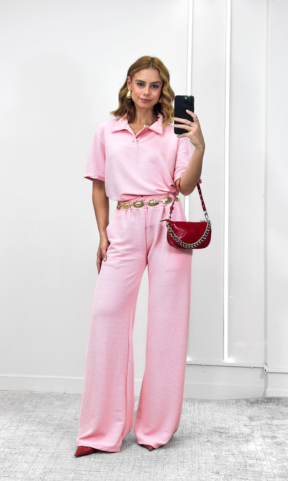 Conjunto Canelado Blusa Polo e Calça - Rosa Candy - Jack Modas, Moda Feminina e Acessórios 