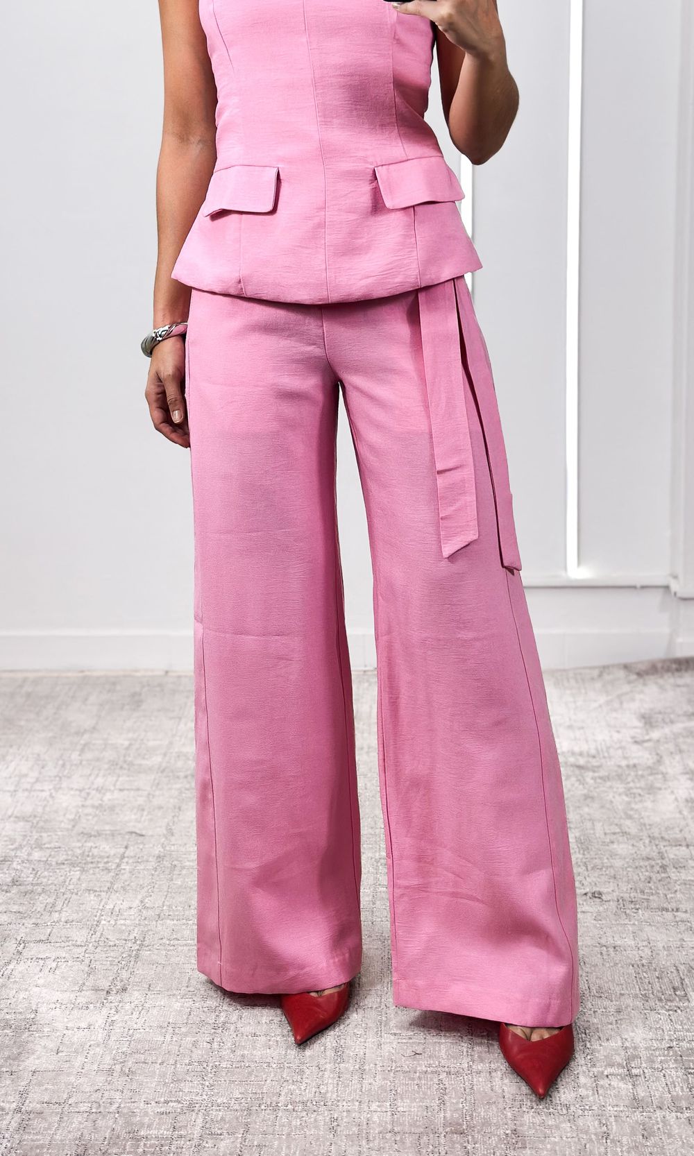 Calça Alfaiataria Reta com Faixa - Rosa
