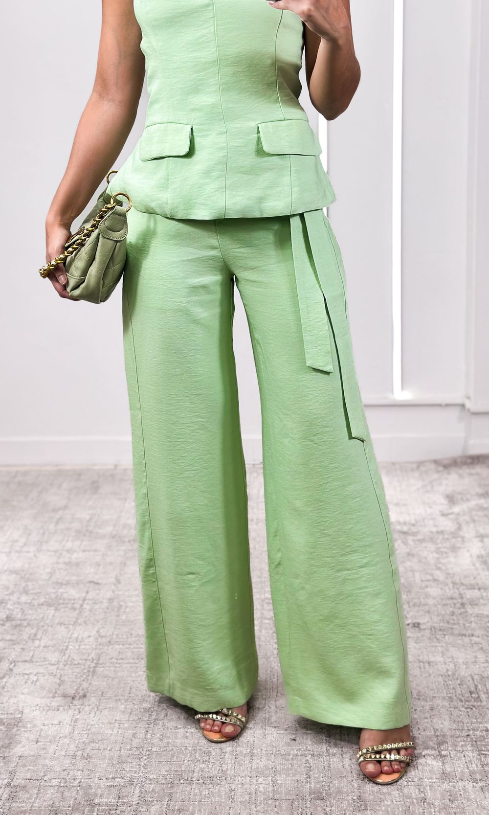 Calça Alfaiataria Reta com Faixa - Verde