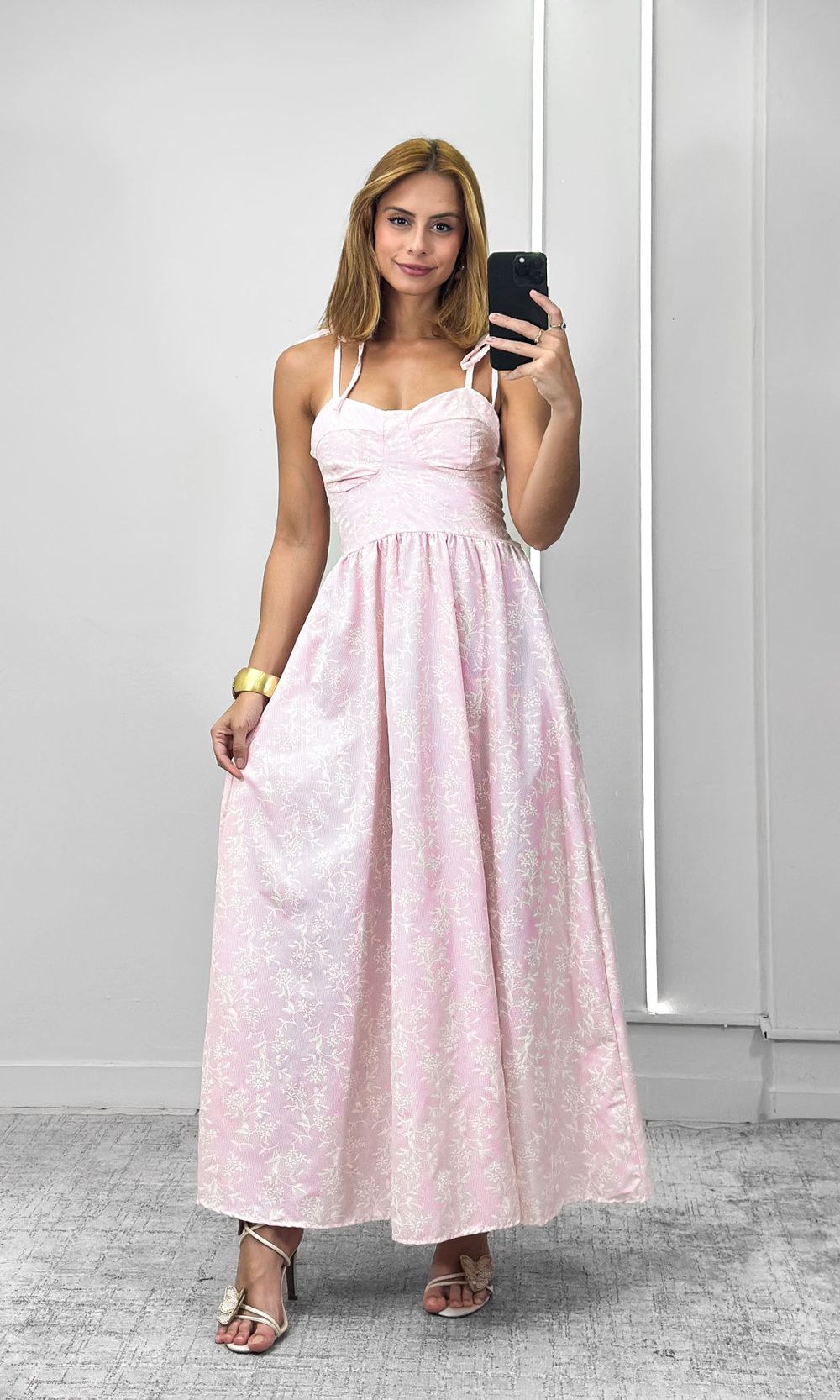 Vestido Godê Bordado Ramos - Rosa Claro - Jack Modas, Moda Feminina e Acessórios 