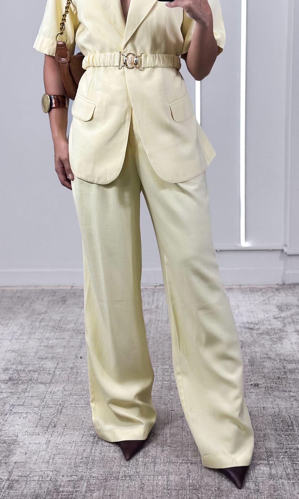 Calça Viscose Wide Leg com Elástico - Amarelo Candy