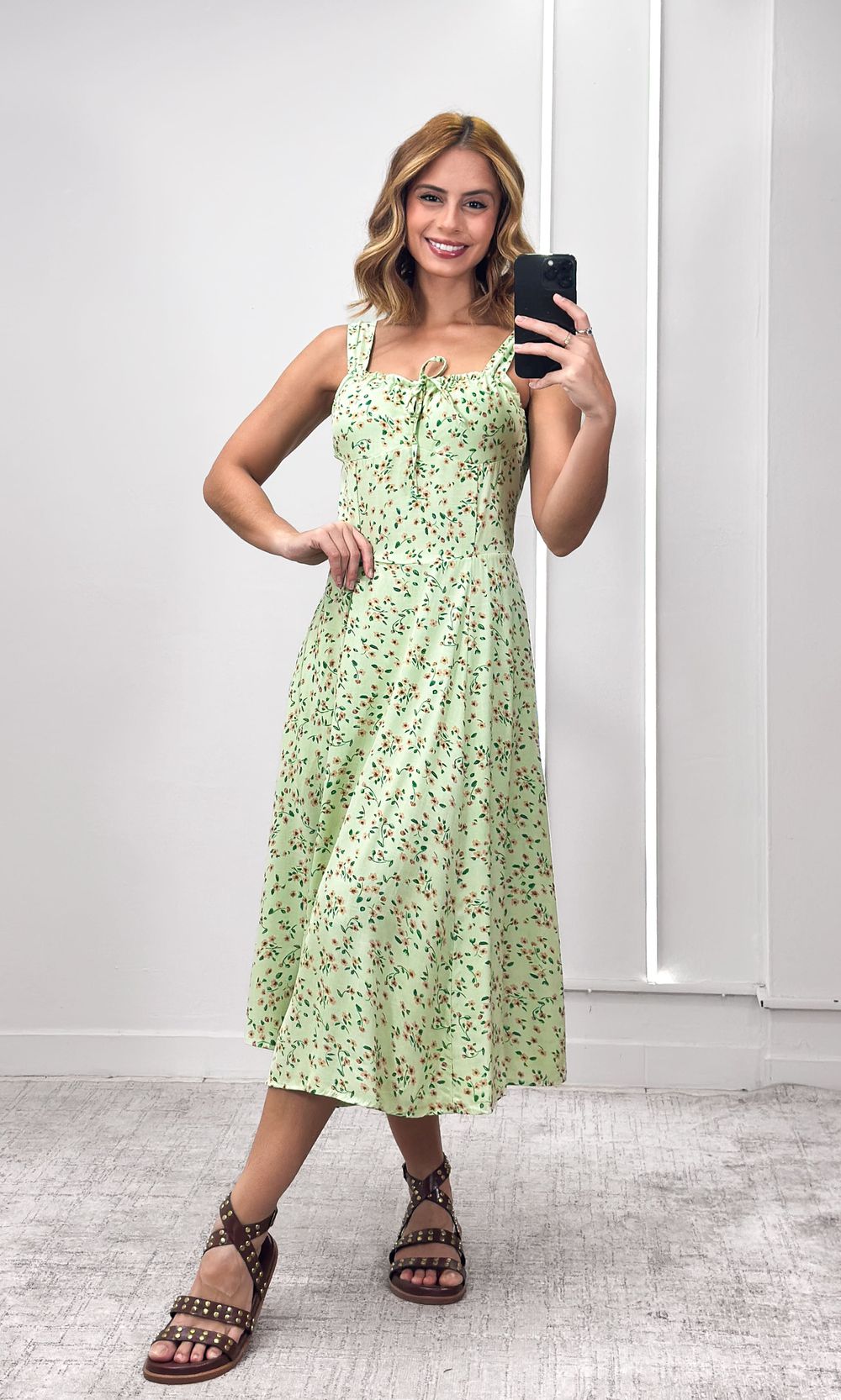 Vestido Decote Amarração Liberty - Verde Claro/Ver... - Jack Modas, Moda Feminina e Acessórios 