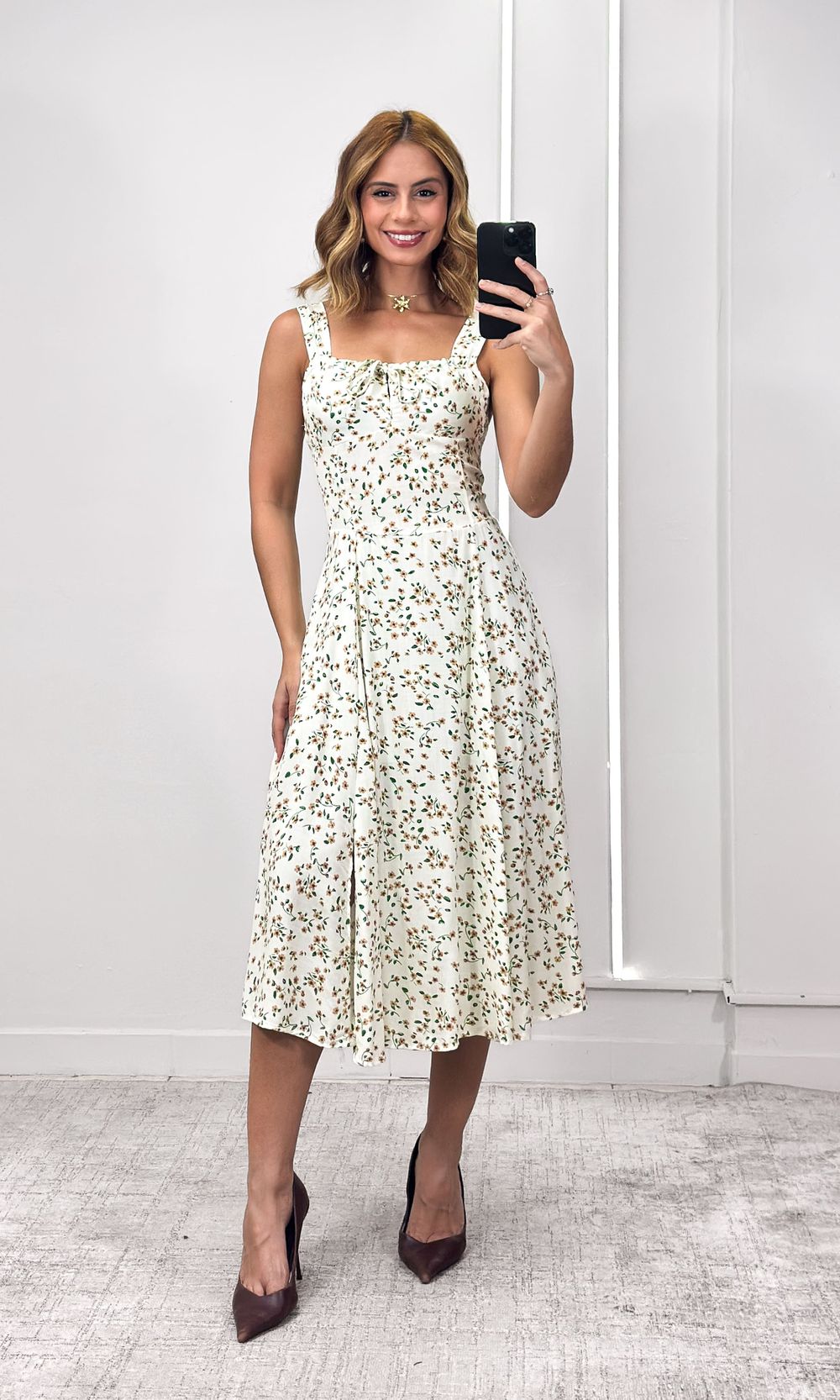 Vestido Decote Amarração Liberty - Off/Verde - Jack Modas, Moda Feminina e Acessórios 