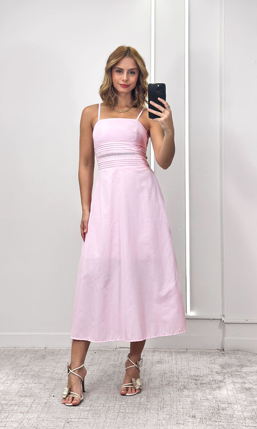 Vestido Evase Cintura Guipir - Rosa Candy - Jack Modas, Moda Feminina e Acessórios 