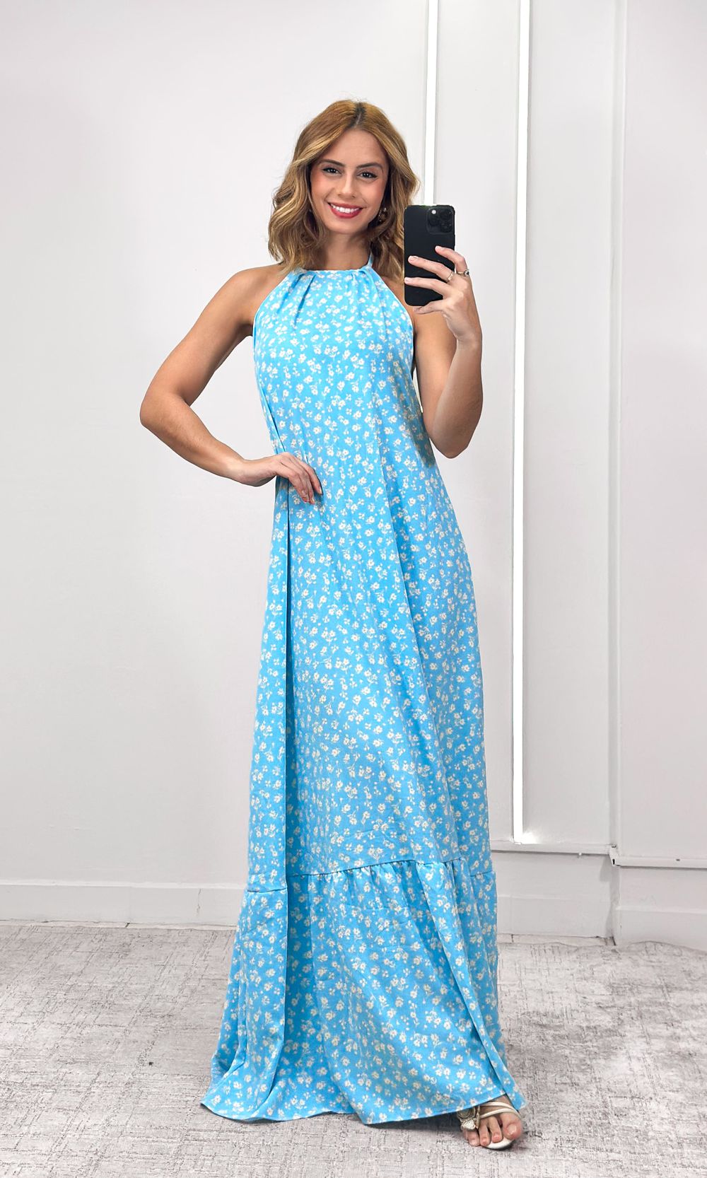 Vestido Amplo Frente Única Liberty - Azul Claro/Be... - Jack Modas, Moda Feminina e Acessórios 