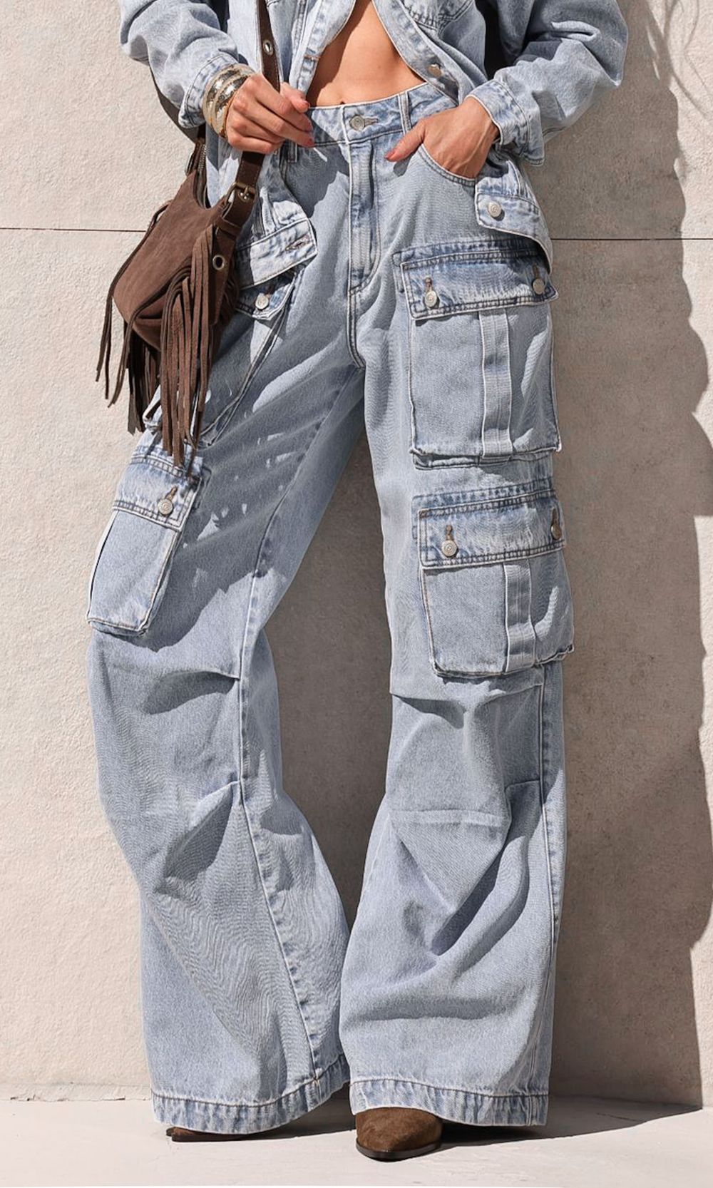 Calça Jeans Cargo Utility - Azul Marmorizado Claro