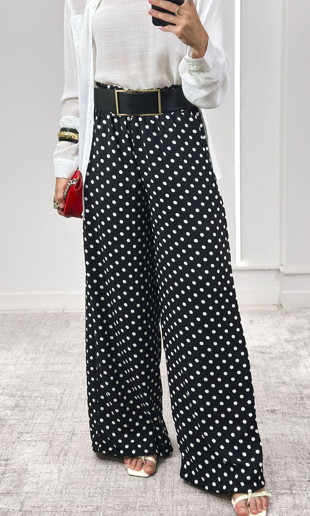 Calça Wide Leg Elástico Poá - Preto/Branco - Jack Modas, Moda Feminina e Acessórios 