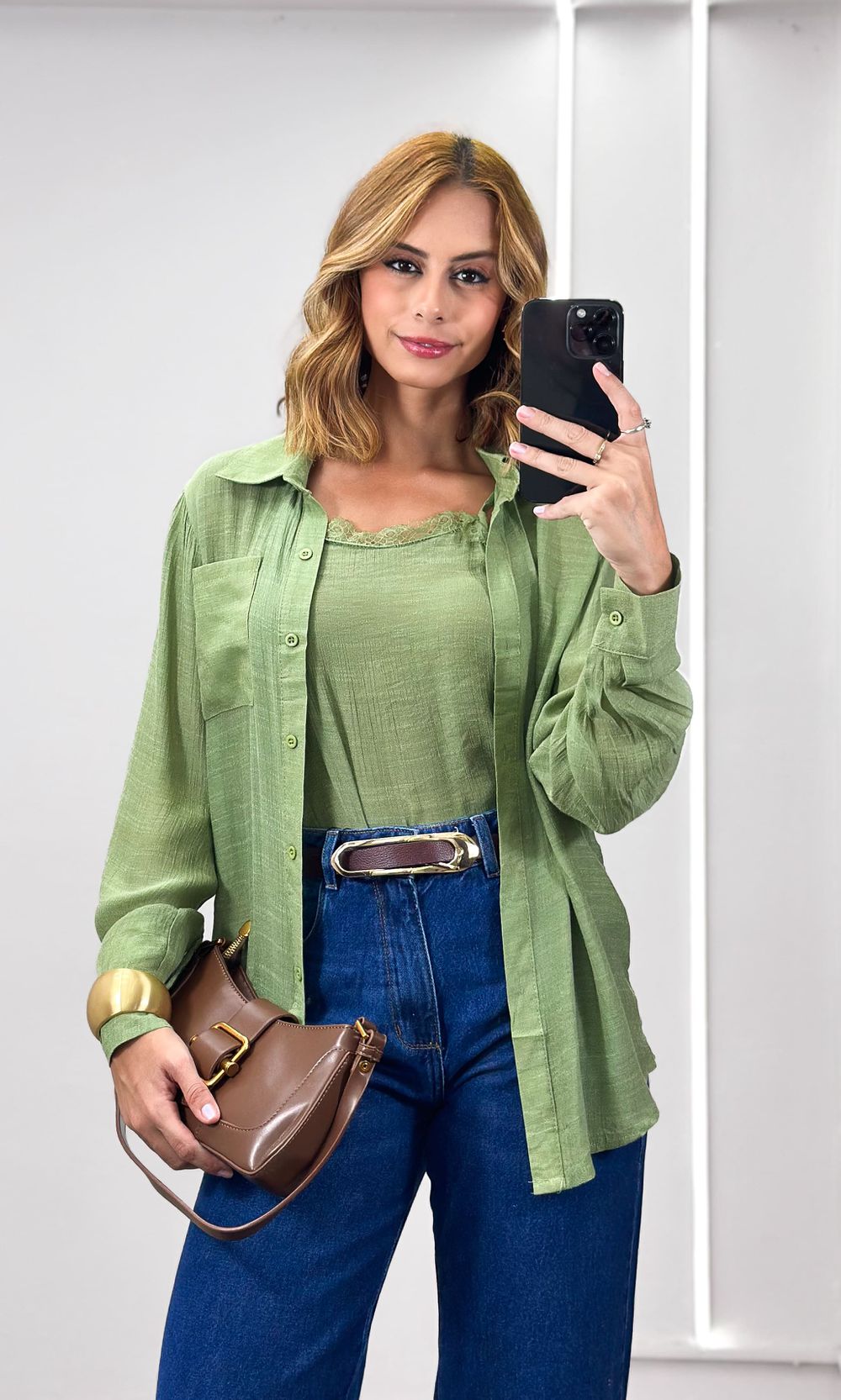 Camisa com Regata Renda - Verde Musgo