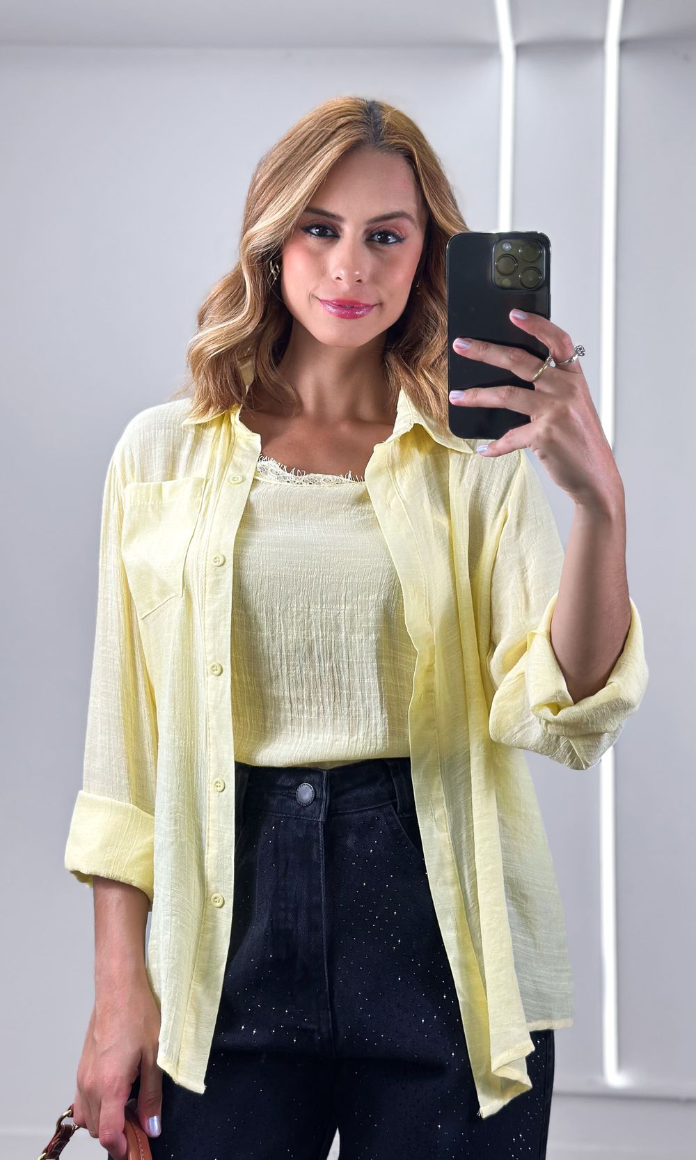 Camisa com Regata Renda - Amarelo Candy