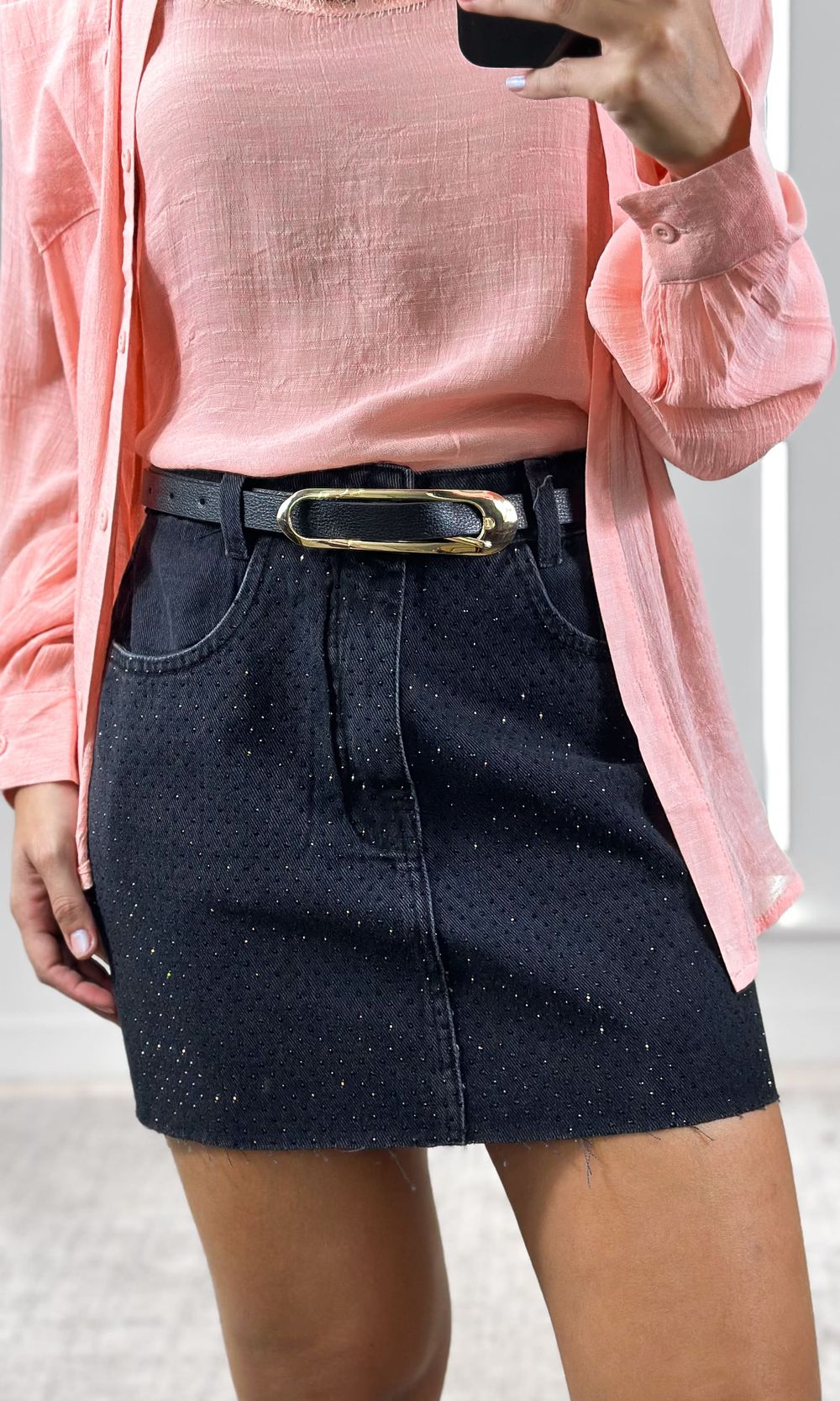 Saia Jeans com Brilho - Preto - Jack Modas, Moda Feminina e Acessórios 