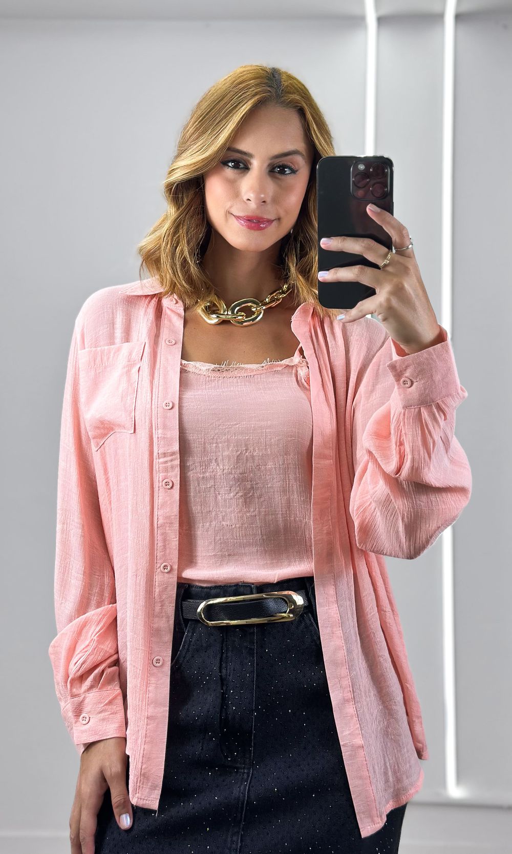 Camisa com Regata Renda - Rosa Queimado