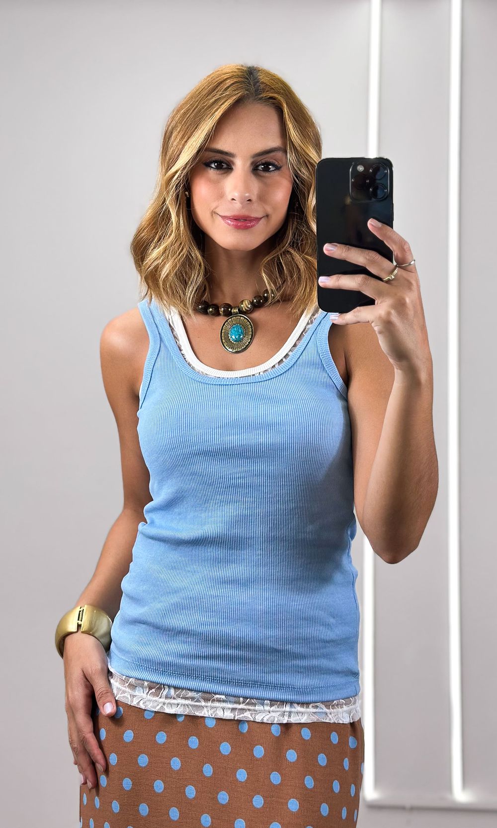 Regata Canelada Decote Redondo - Azul - Jack Modas, Moda Feminina e Acessórios 
