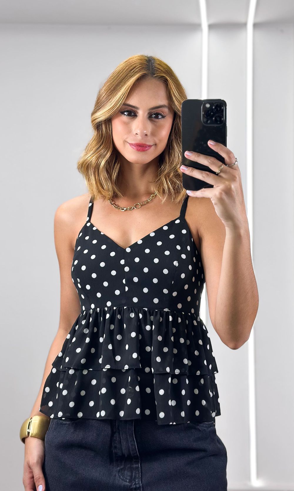 Bata Chiffon Babados Poá - Preto/Branco - Jack Modas, Moda Feminina e Acessórios 