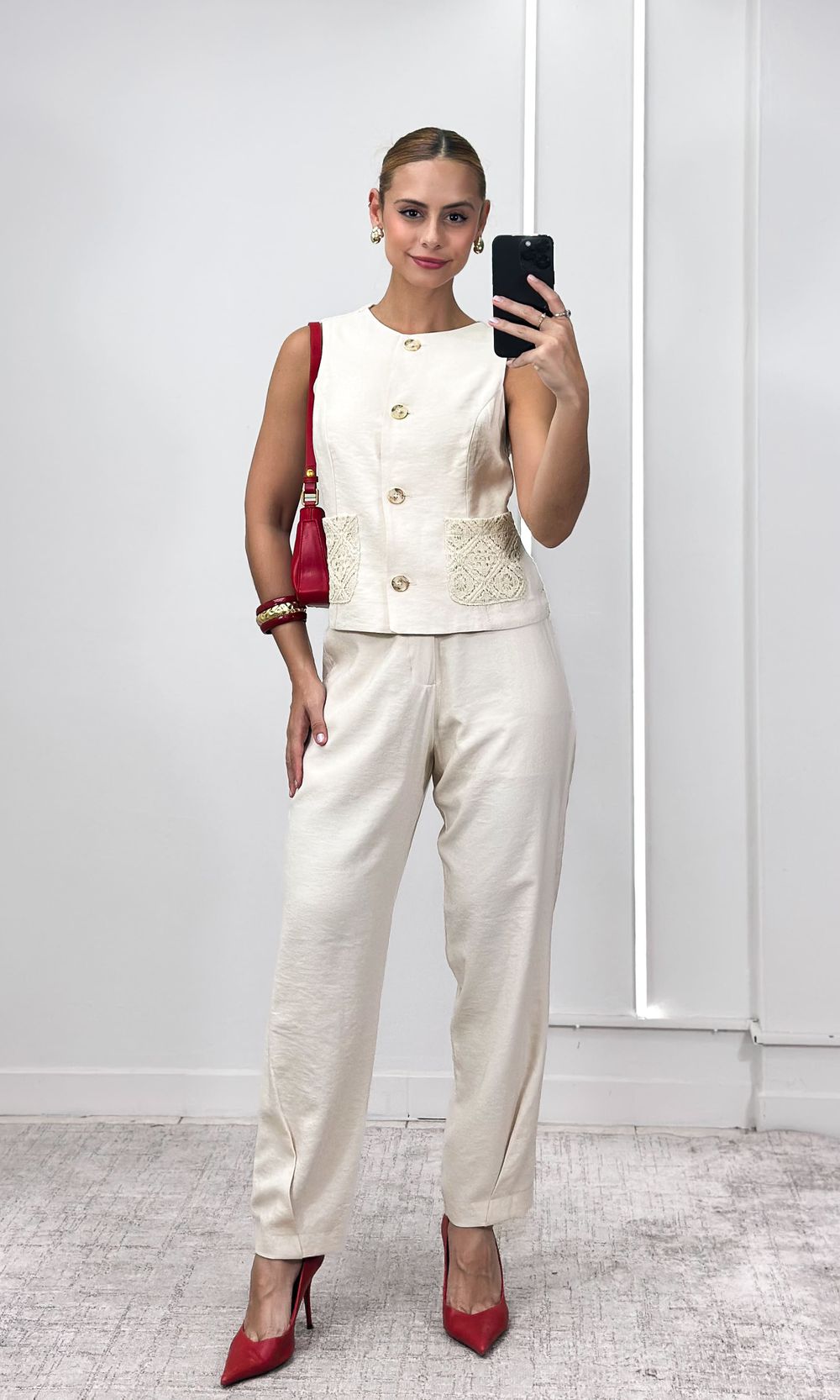 Calça reta Botão Marmorizado - Bege - Jack Modas, Moda Feminina e Acessórios 