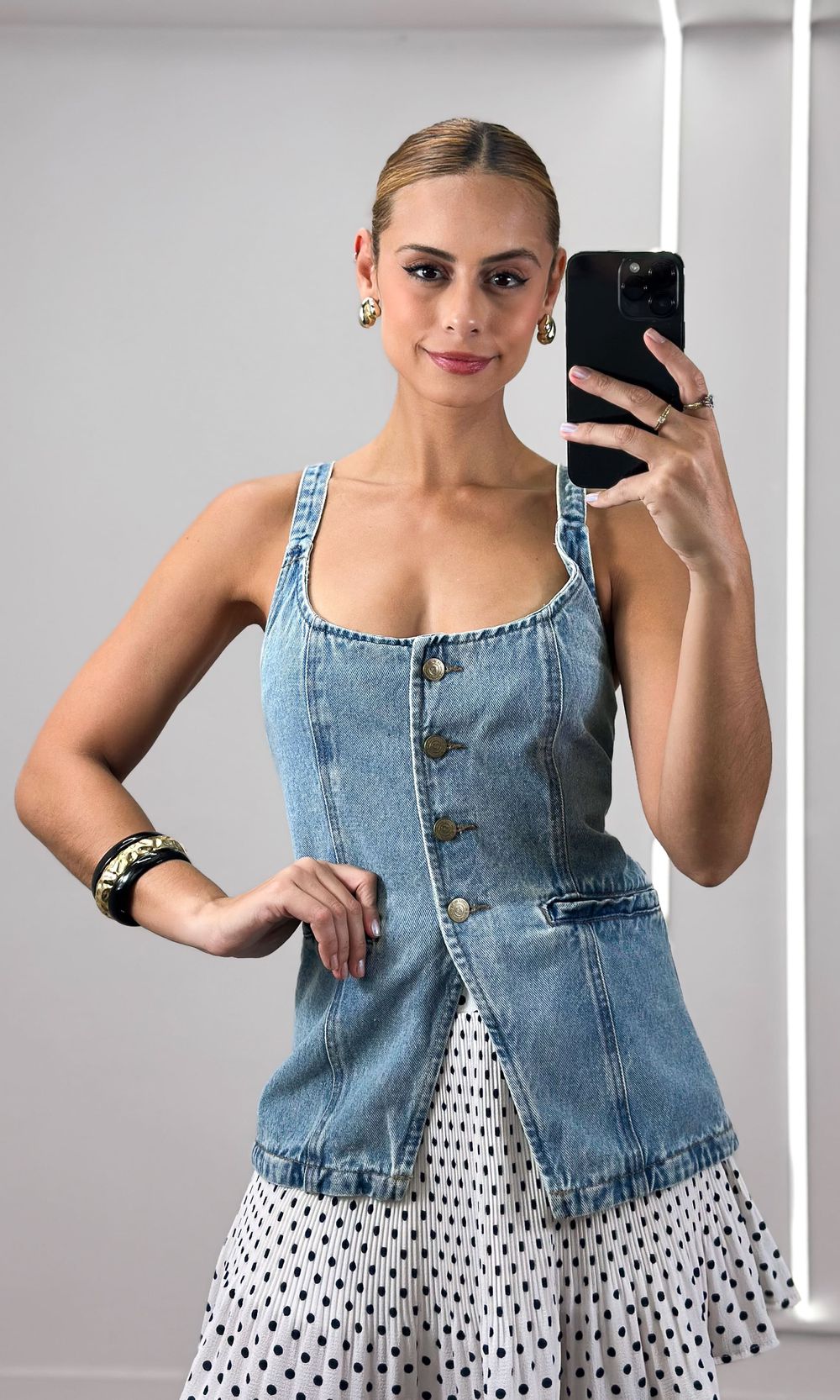 Colete Jeans Alongado Solares - Azul Claro Estonad - Jack Modas, Moda Feminina e Acessórios 