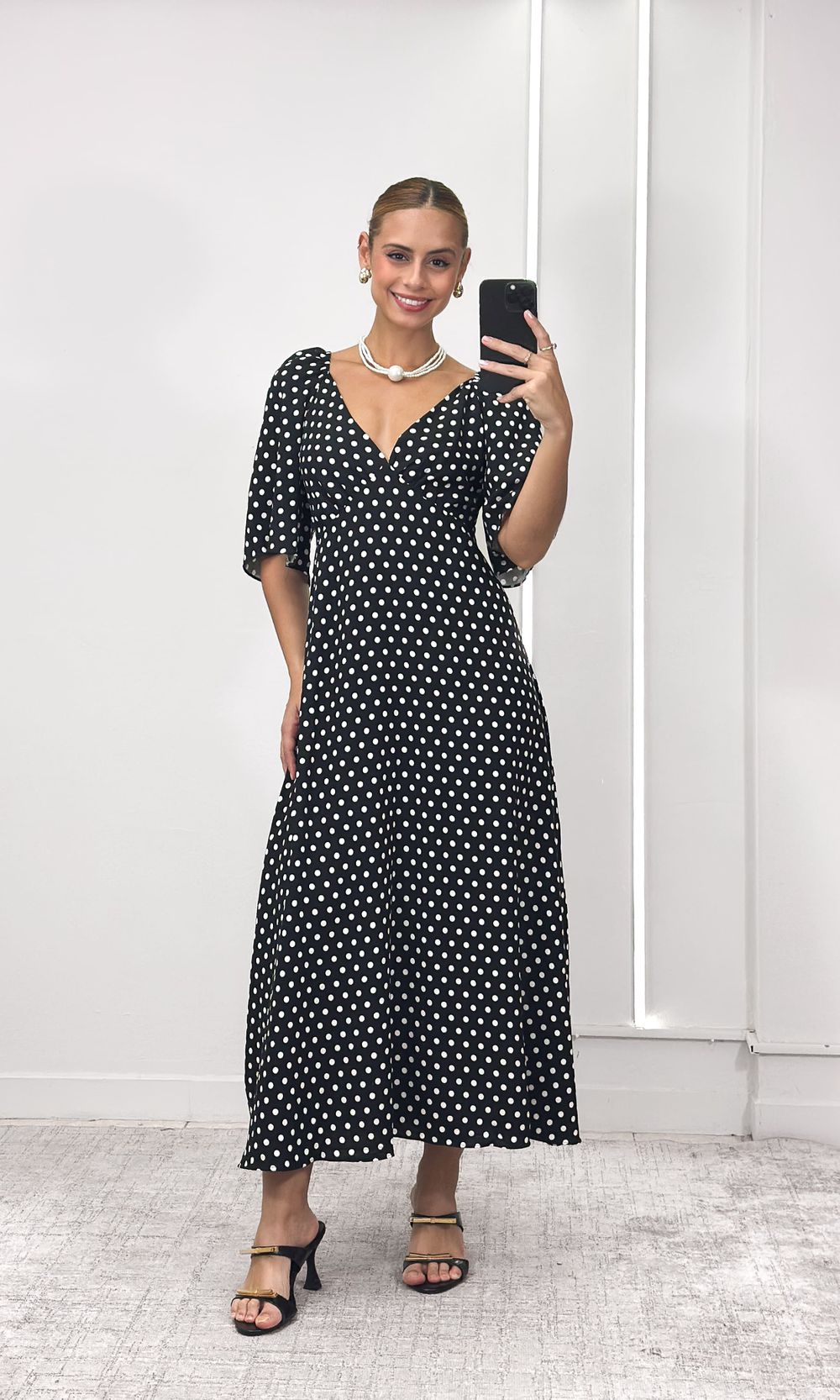 Vestido Evasê Manga Poá - Preto/Branco - Jack Modas, Moda Feminina e Acessórios 